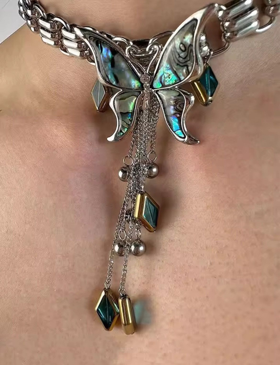 Vintage Butterfly Necklace Cyberpunk Style Size ONE SIZE - 4 Thumbnail