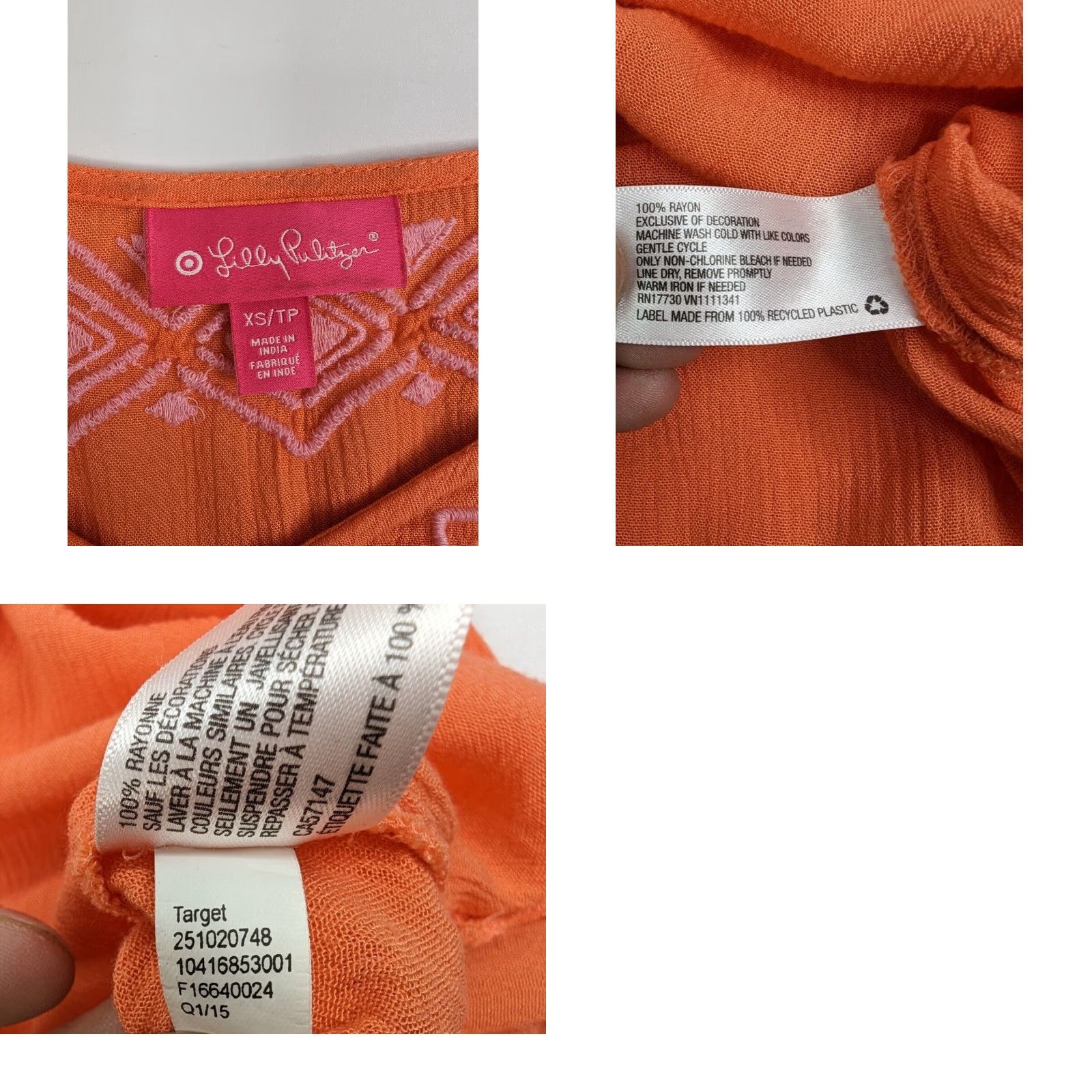 Lilly Pulitzer VINTAGE Lilly Pulitzer x Target Tunic Shirt 3/4 Sleeve Embroidered XS Womens Orange Coral Pink Size XS / US 0-2 / IT 36-38 - 8 Thumbnail