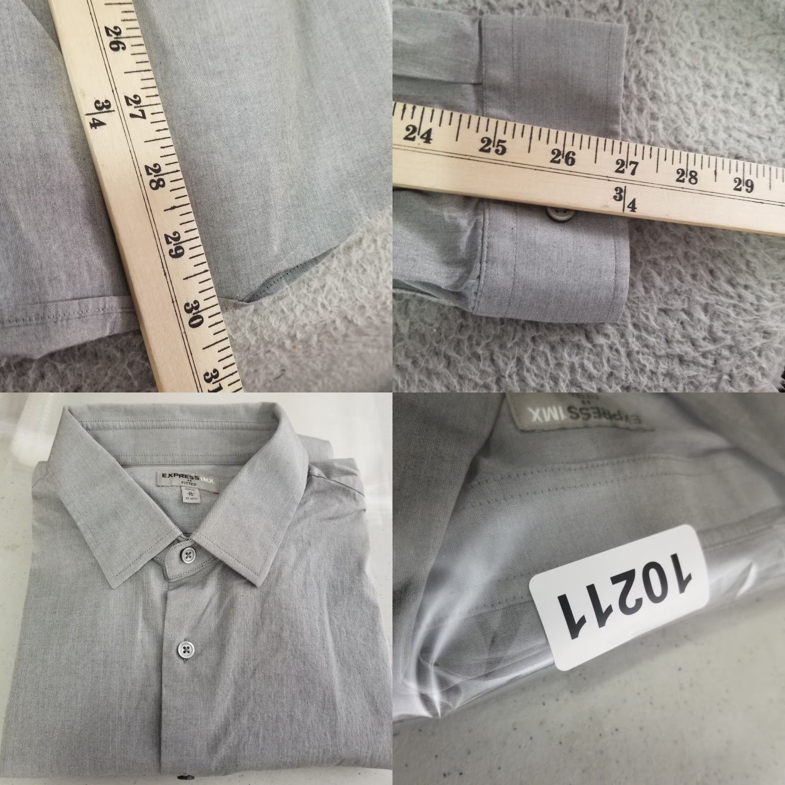 Express Express Shirt Mens XL Gray Button-Up Long Sleeve Collared Slim Fit Size US XL / EU 56 / 4 - 8 Thumbnail