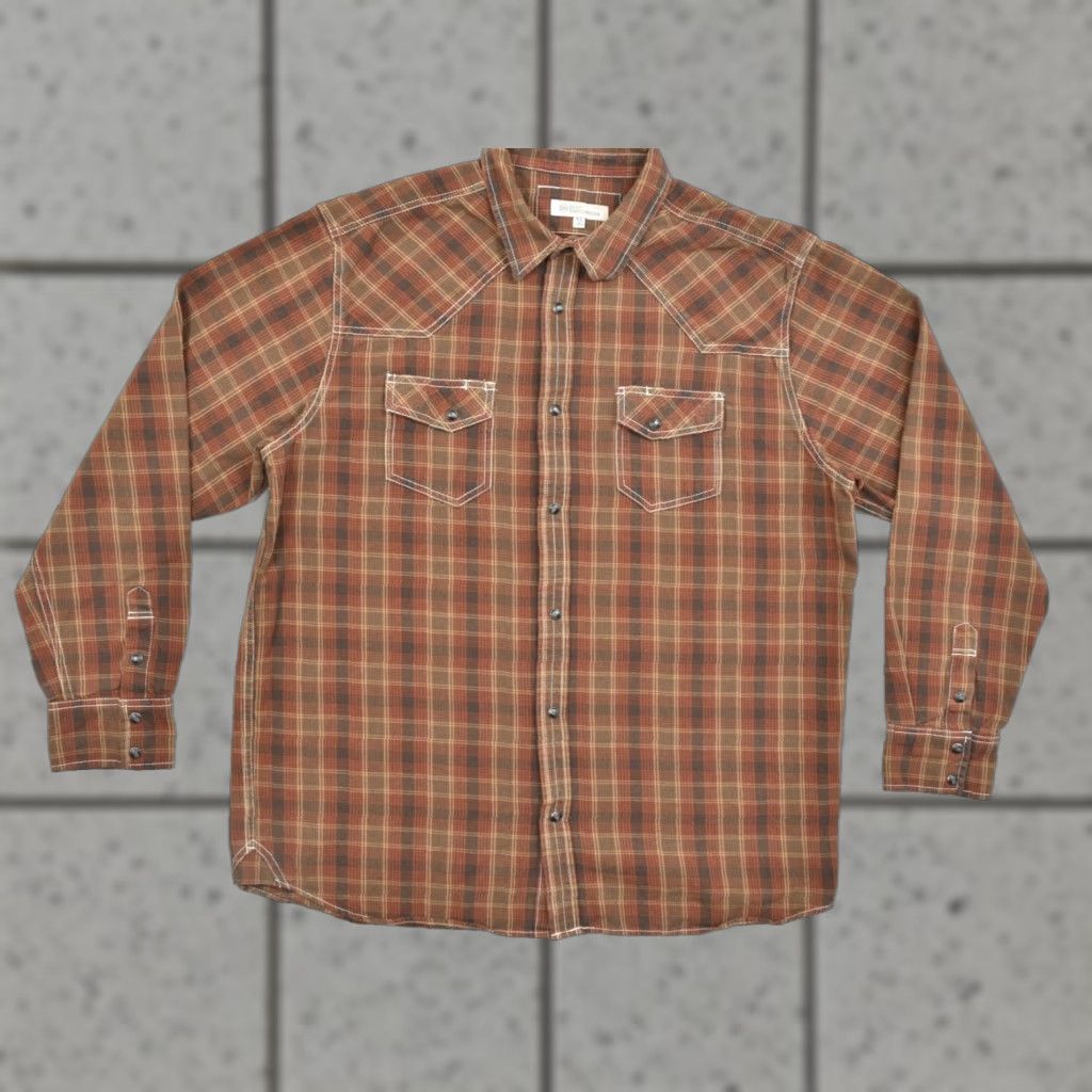 Vintage Blue Ranchwear Shirt Mens XL Brown Plaid Pearl Snap Western Long Sleeve Cotton Shirt Size US XL / EU 56 / 4 - 1 Thumbnail