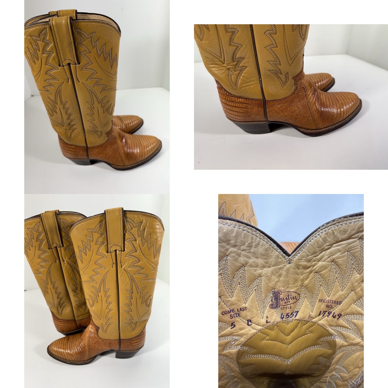 Justin Boots VINTAGE Justin Boots Lizard Boots Women 5 B Butterscotch Brown Western USA 4557 Size US 5 / IT 35 - 8 Thumbnail