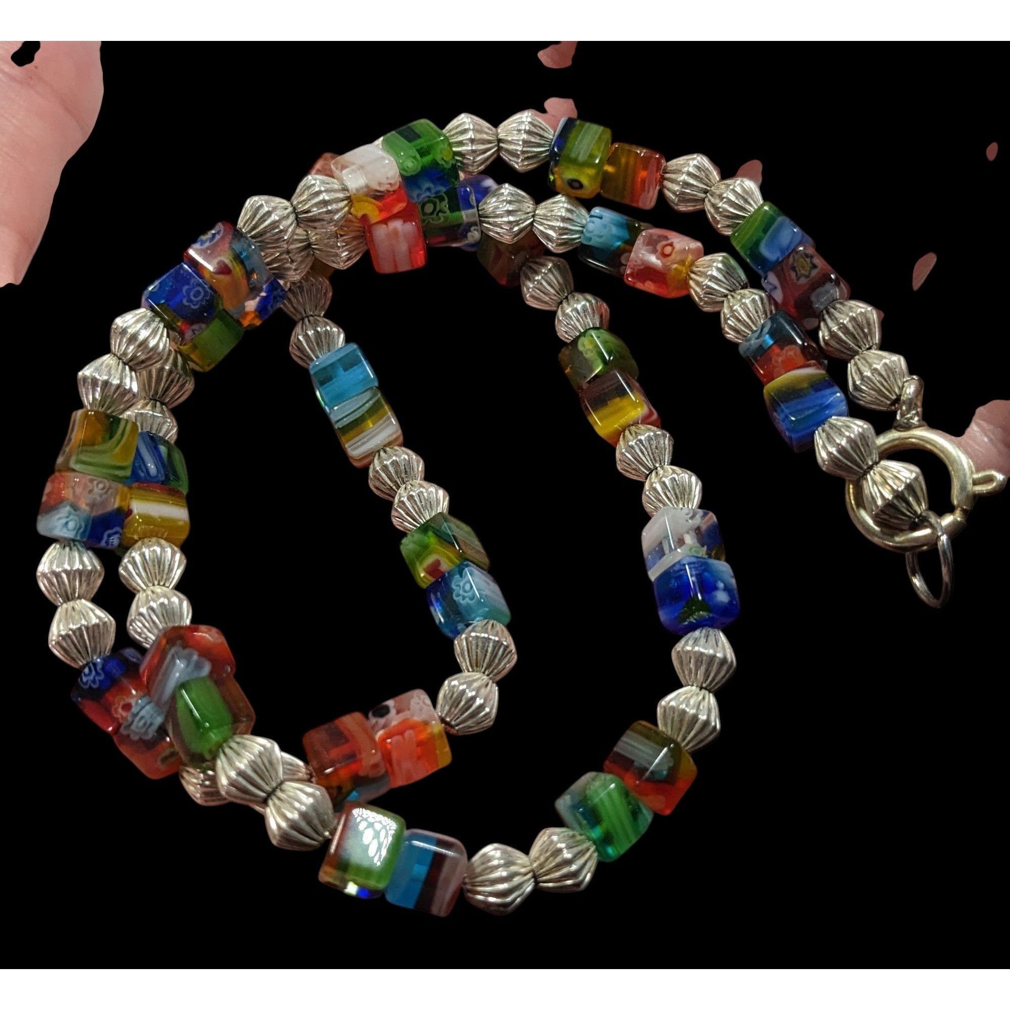 Other Millefiori Glass Cube And Silver Tone Beaded Necklace Size ONE SIZE - 5 Thumbnail