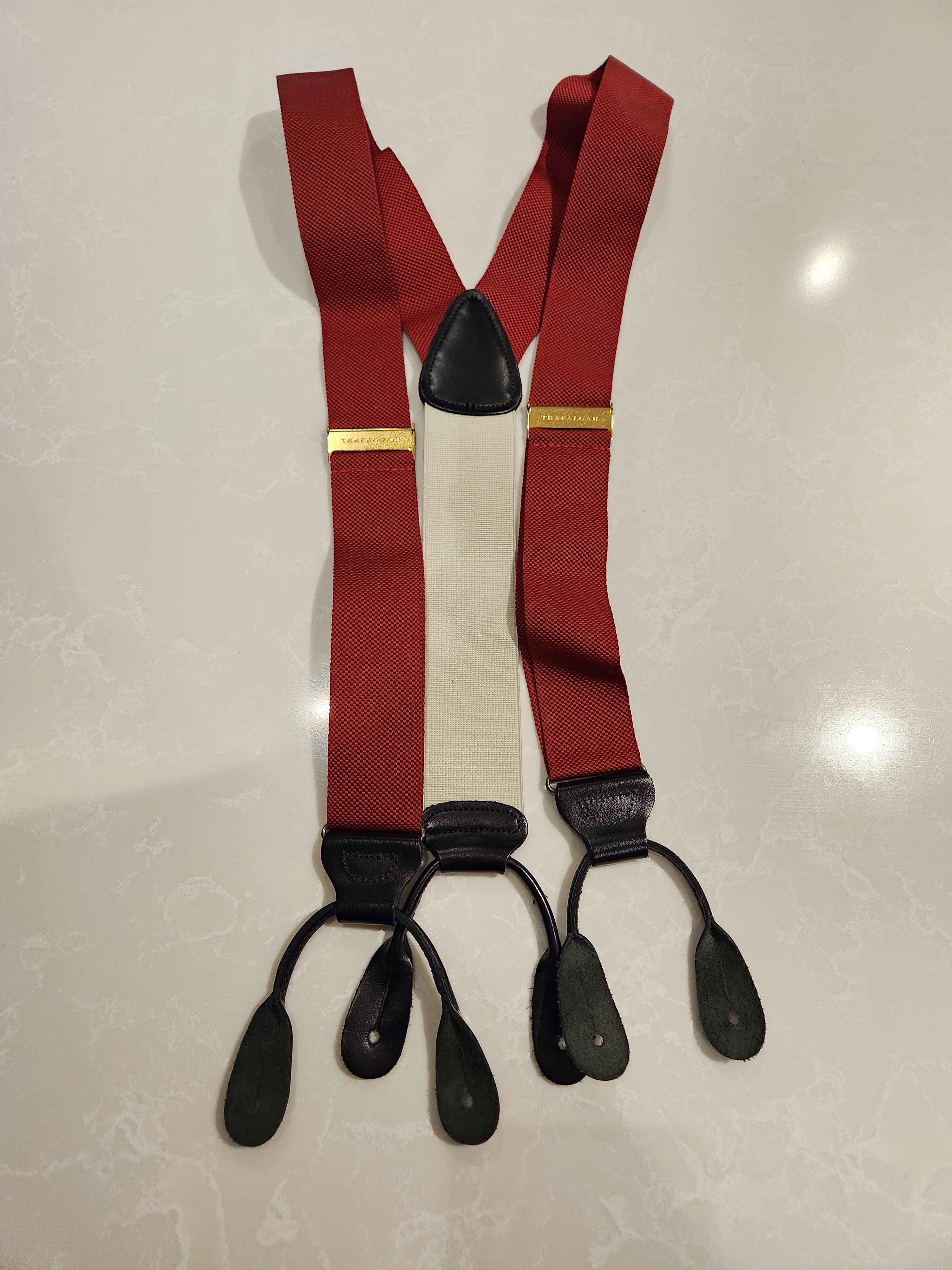 Trafalgar Beet Red Woven Black Leather Hooks Suspenders Size ONE SIZE - 1 Thumbnail