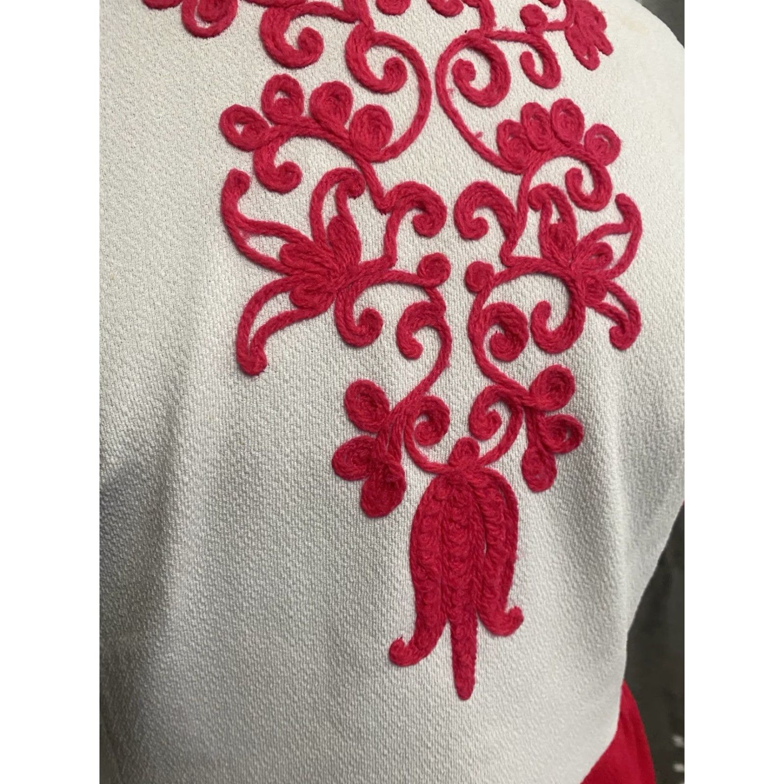 Vintage VINTAGE Edith Flagg Dress Crimplene MOD MCM Embroidered White/Pink Women's M Size S / US 4 / IT 40 - 2 Thumbnail