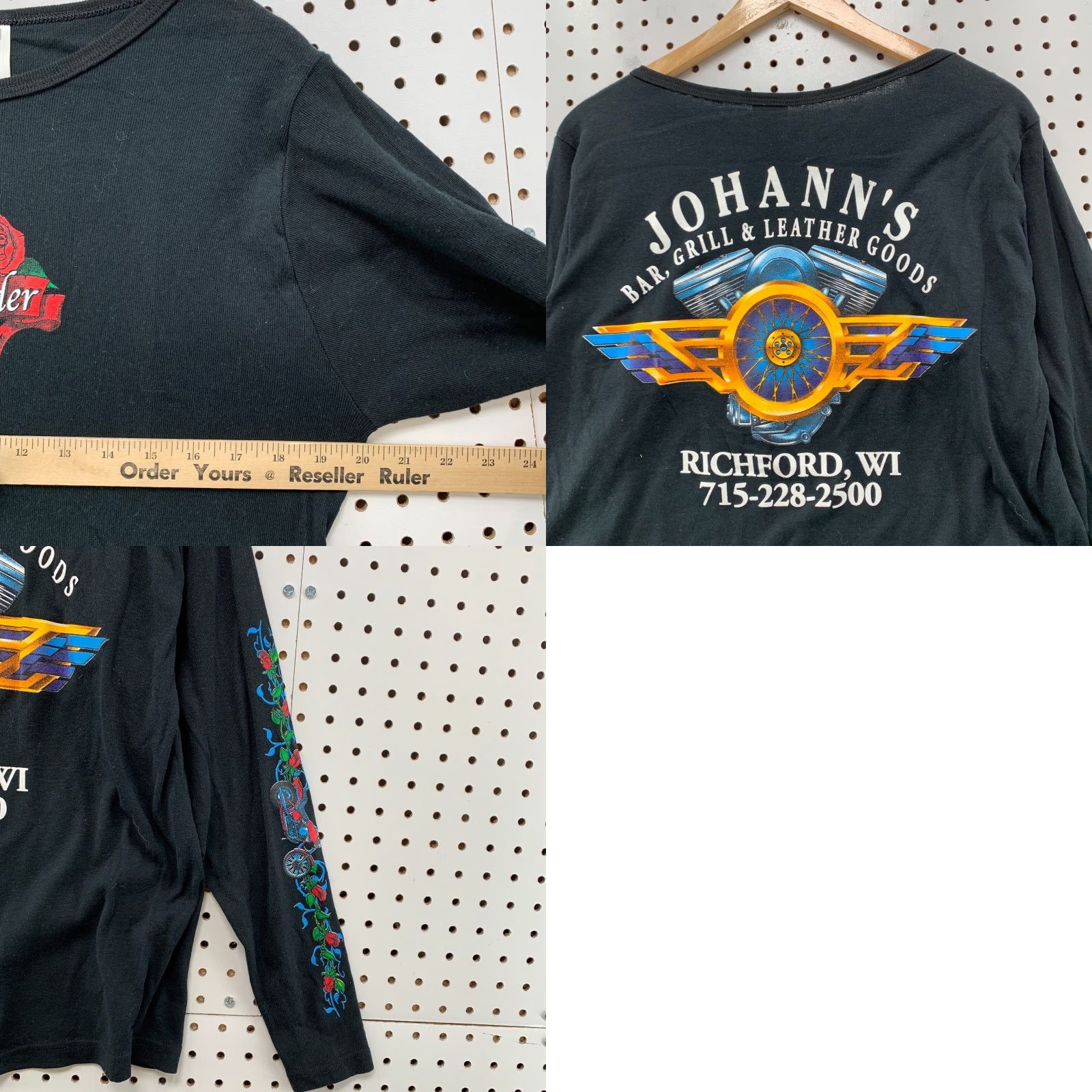 Vintage VINTAGE Lady Rider Motorcycle Shirt Womens XL Black Floral Long Sleeve 20x23.5 Johanns Bar Leather Grill Size XL / US 12-14 / IT 48-50 - 9 Thumbnail