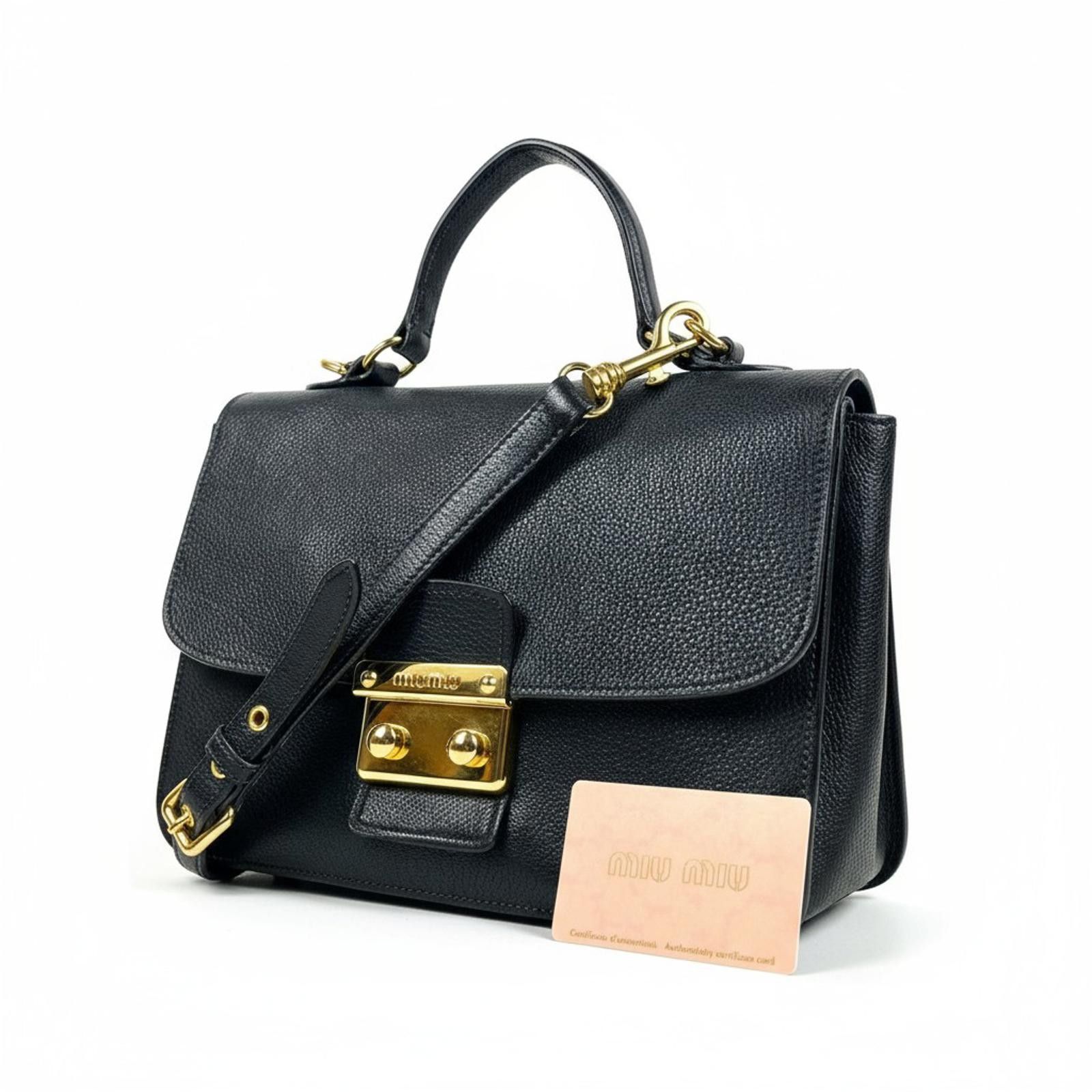 Miu Miu Miu Miu - Black Leather Handbag Gold Hardware Size ONE SIZE - 1 Thumbnail