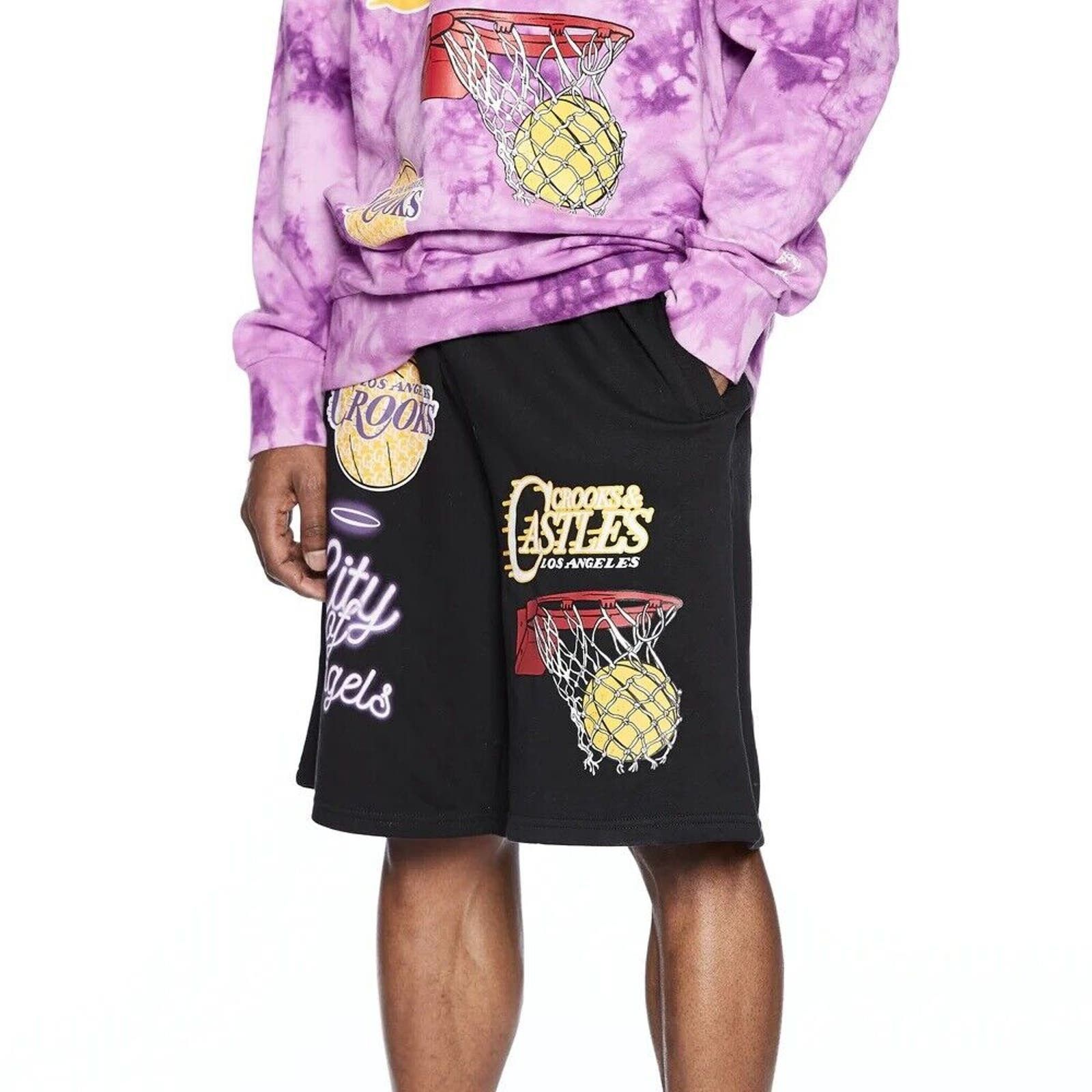 Crooks & Castles Crooks & Castles Men's LA City Lakers Theme Sweat Shorts Size US 34 / EU 50 - 3 Thumbnail