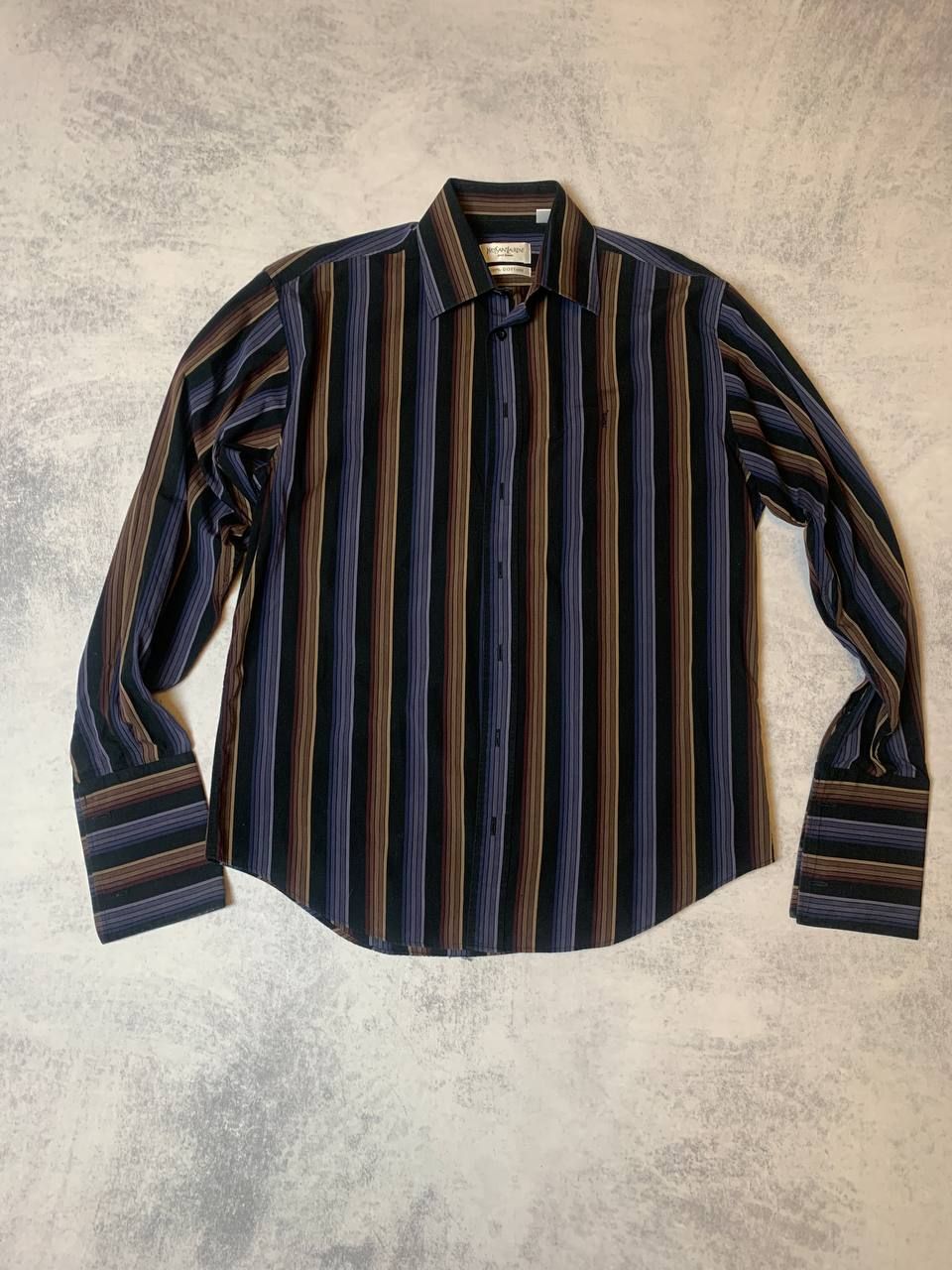 Pre-owned Saint Laurent Stripped Man Shirt In Brown