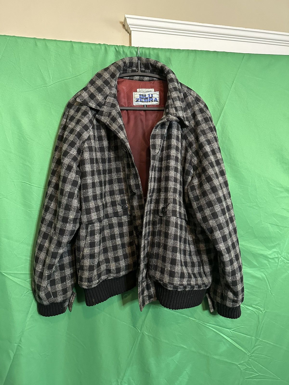 Designer 1970s vintage check cropped wool bomber / field jacket Size US XL / EU 56 / 4 - 12 Thumbnail