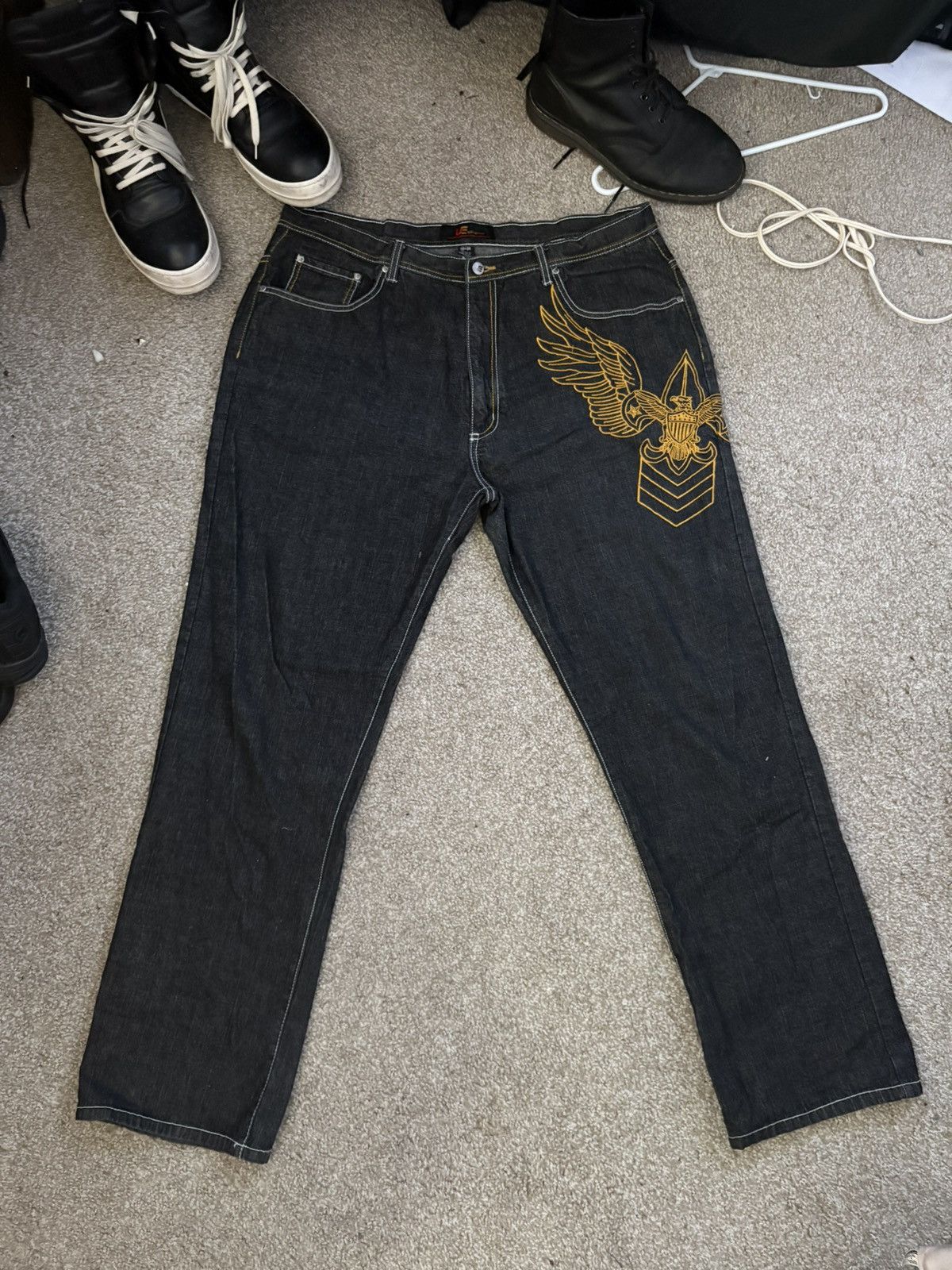 Other × Vintage UExtreme black and yellow embroidered jeans Size US 40 / EU 56 - 2 Thumbnail