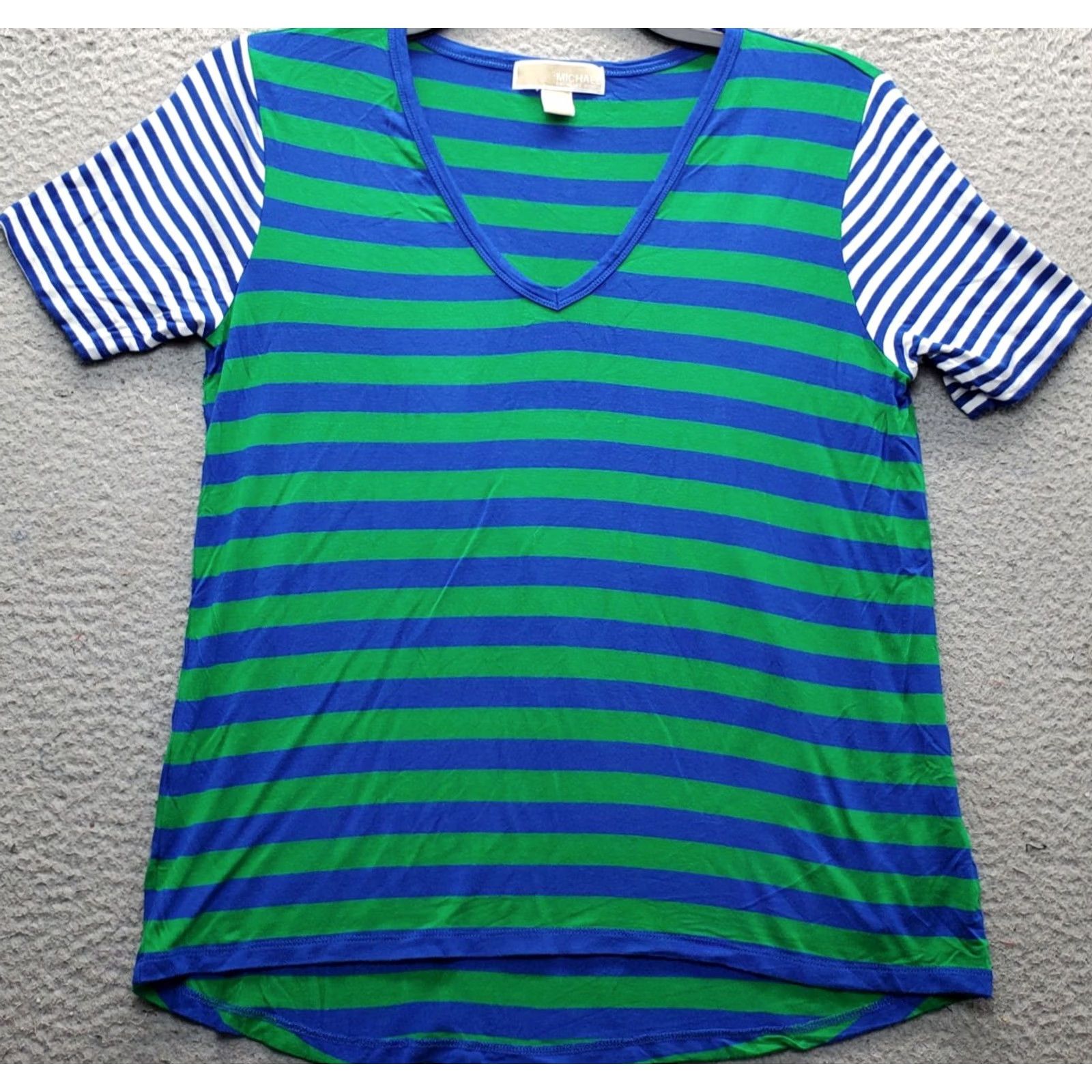 Michael Kors Michael Kors T Shirt Womens Small Multicolor Striped Short Sleeve V Neck Casual Size S / US 4 / IT 40 - 2 Thumbnail