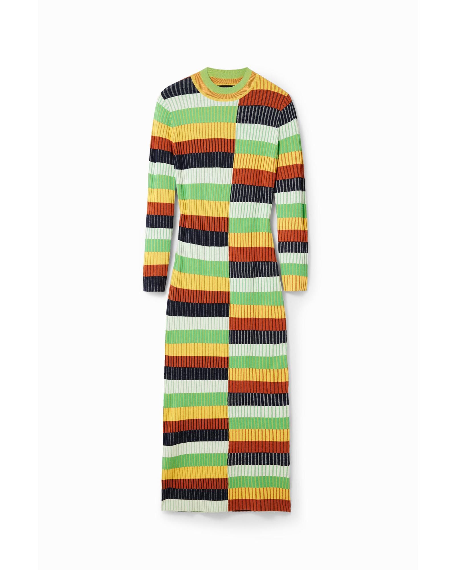 image of Desigual Coloured Long Sleeve Round Neck Dress in Green, Women's (Size Small)