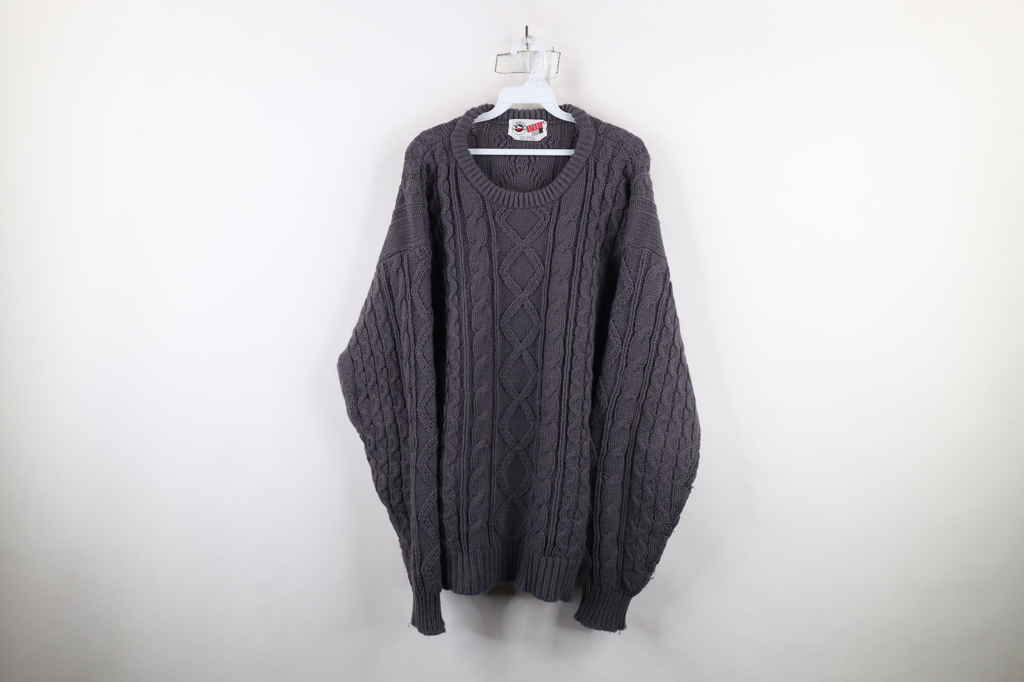 Vintage Vintage 90s Streetwear Cable Knit Fisherman Sweater Gray Size US XL / EU 56 / 4 - 1 Thumbnail