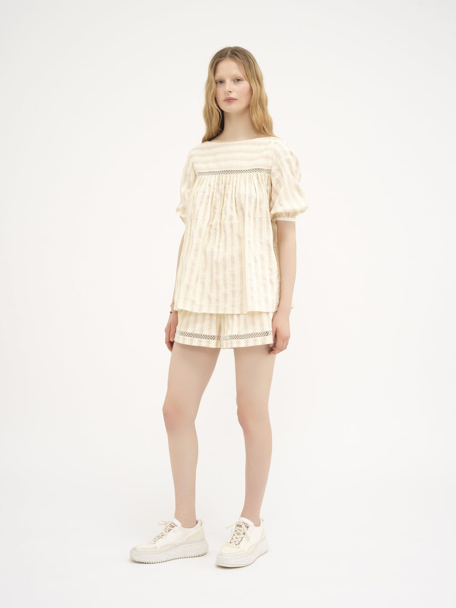 Chloe o1loc1c10425 Boat-Neck Top For Women in Beige/Multicolor Size S / US 4 / IT 40 - 2 Thumbnail