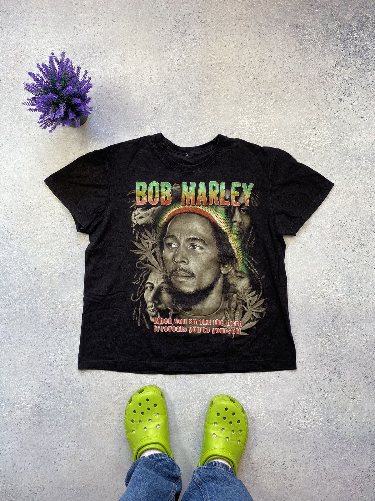 Bob Marley × Designer × Vintage Vintage Bob Marley Men’s Black T-shirt With Big Logo Medium Size US M / EU 48-50 / 2 - 2 Thumbnail