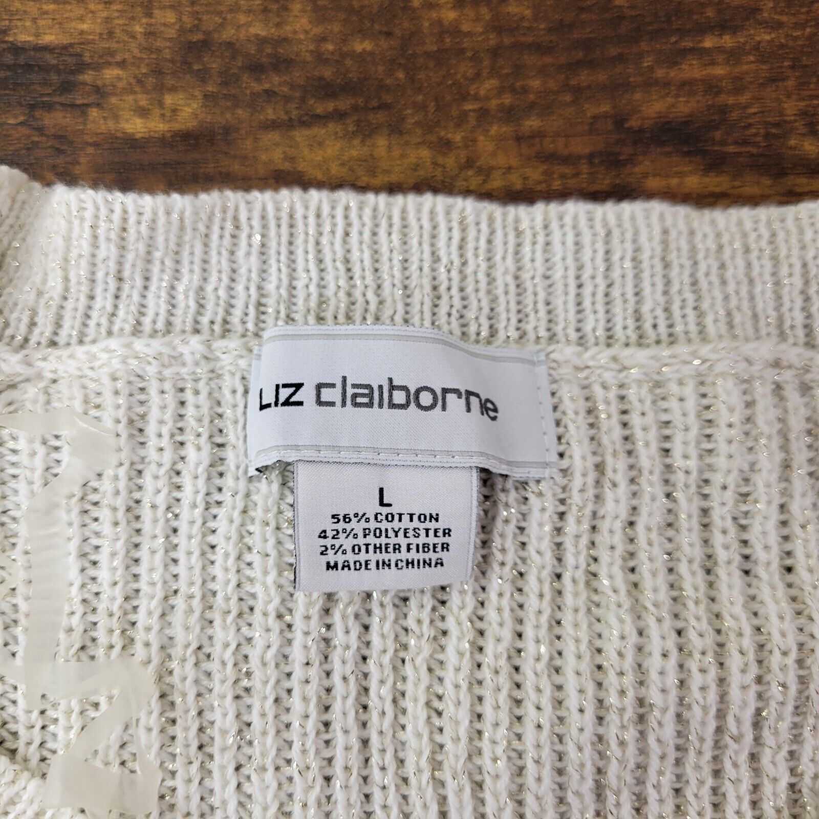 Liz Claiborne Liz Claiborne Large White Knit Sparkled Sweater Pullover Size L / US 10 / IT 46 - 7 Thumbnail