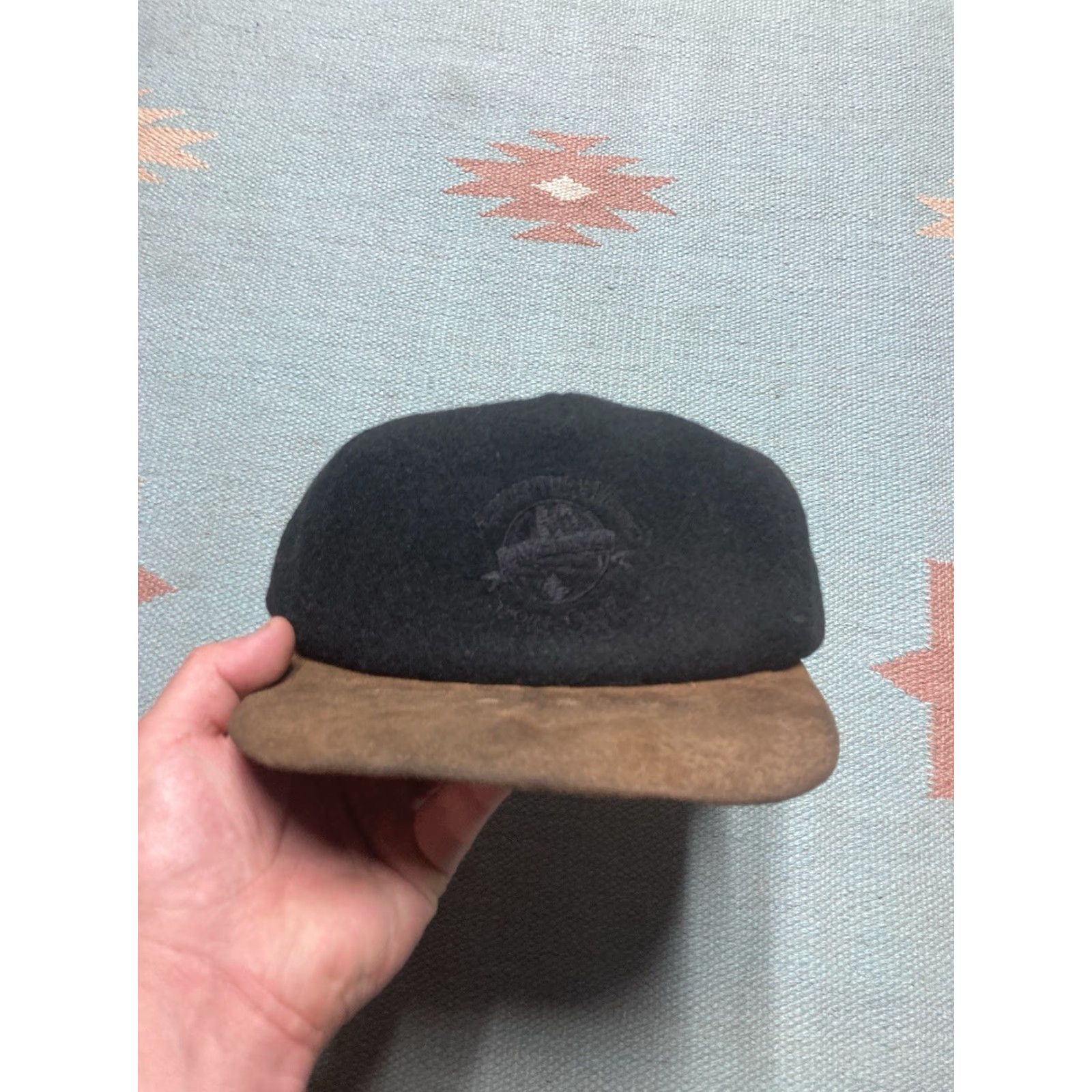 Vintage VINTAGE Adventure Bound SnapBack Hat Wool Cap Men Adjustable Black USA Leather Suede Brim Sports Club Size ONE SIZE - 2 Thumbnail