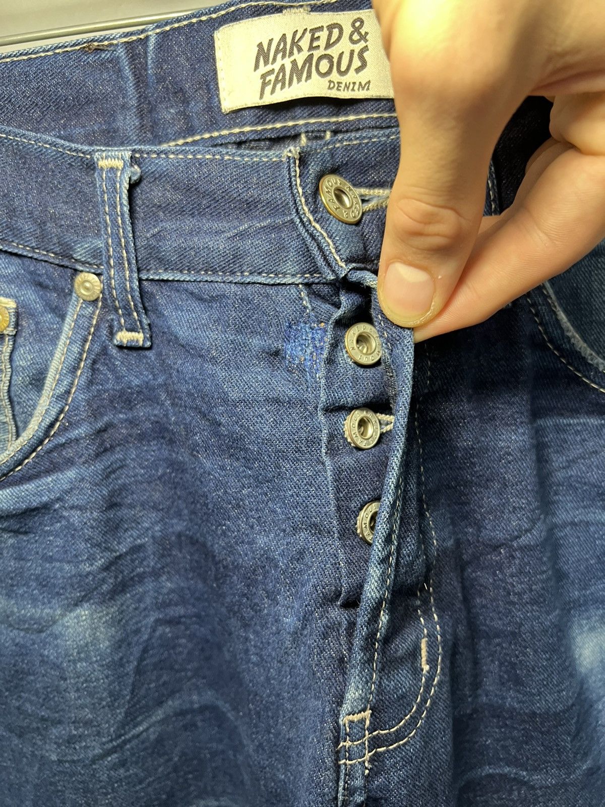 Naked & Famous Vintage Naked & Famous faded raw selvedge denim blue jeans Size US 31 - 16 Thumbnail