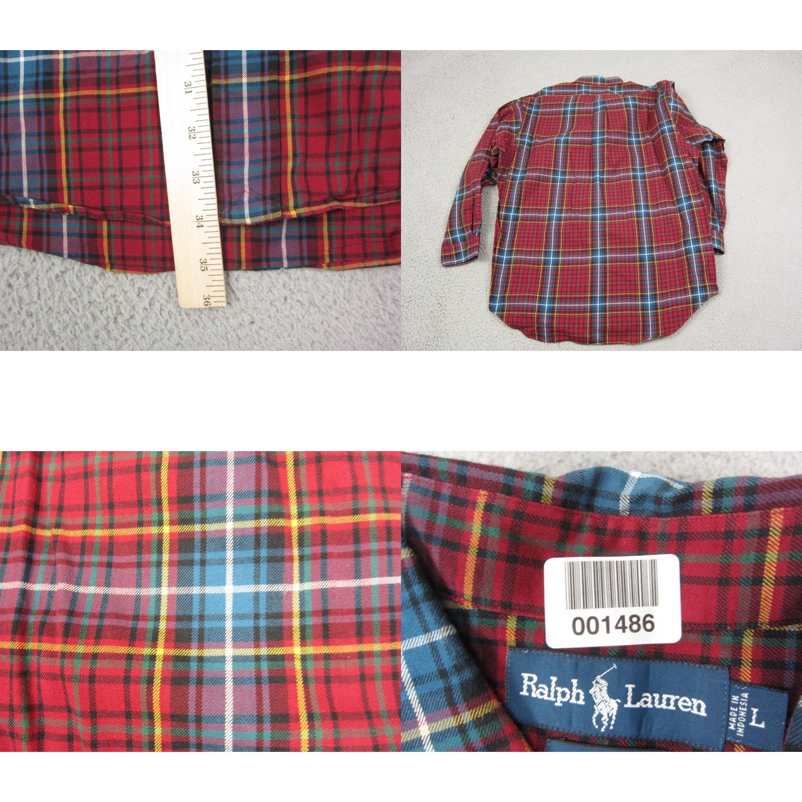 Ralph Lauren Ralph Lauren Shirt Mens Large Red Blue Pony Plaid Cotton Button-Up Long Sleeve Classic Fit Size US L / EU 52-54 / 3 - 8 Thumbnail