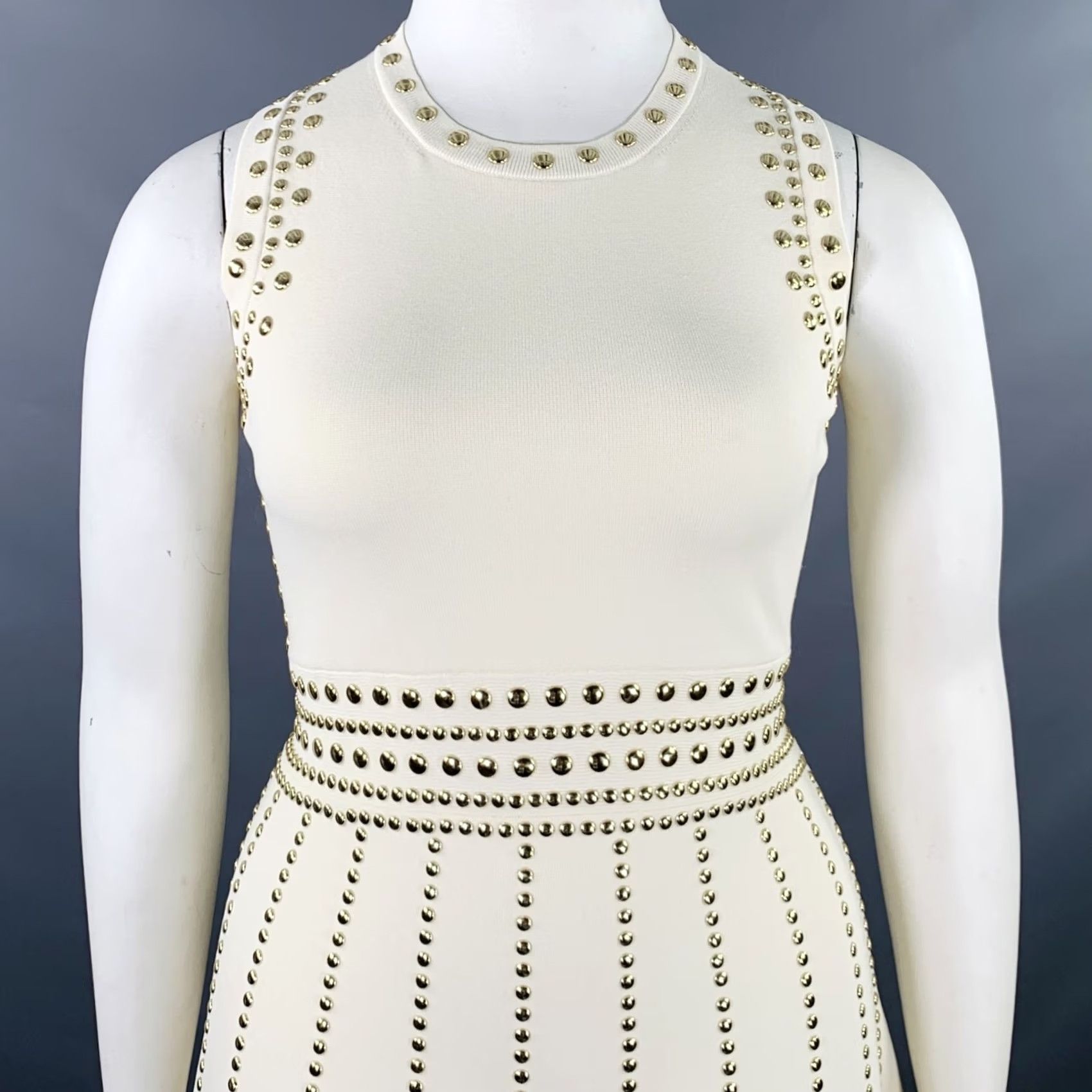 Vintage MICHAEL by MICHAEL KORS Dress Size L Cream Viscose Blend Studded Sleeveless Women Size L / US 10 / IT 46 - 2 Thumbnail