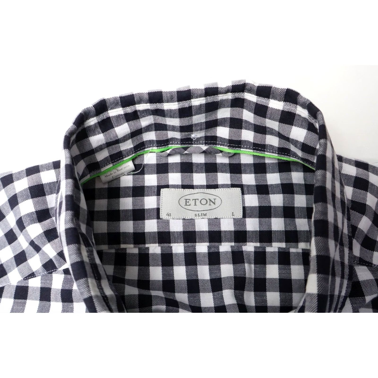 Eton ETON Shirt Men's LARGE Black/White Checked Pocket Button-Down Slim Linen Blend Size US L / EU 52-54 / 3 - 7 Thumbnail