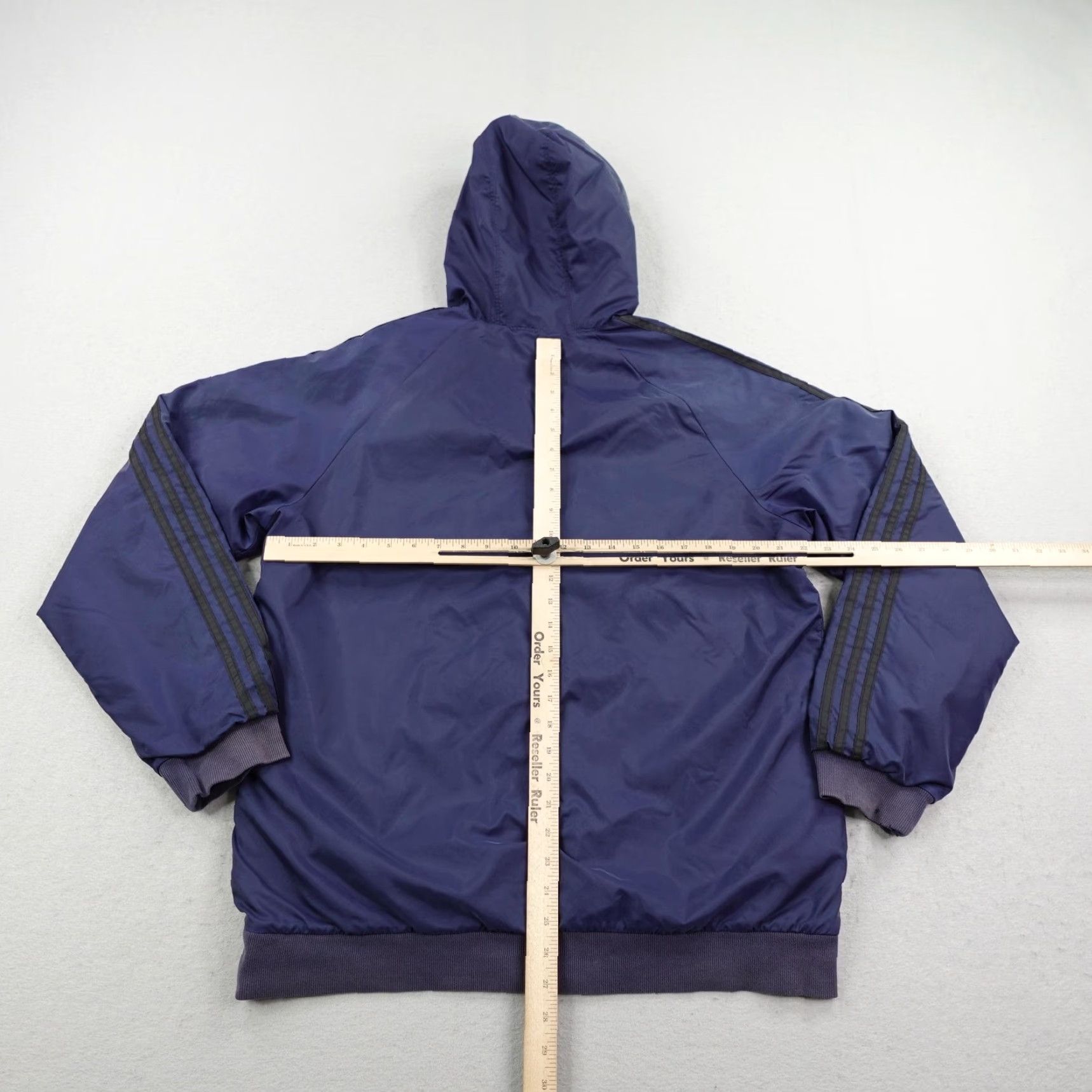 Adidas VINTAGE Adidas Jacket Windbreaker Reversible Full Zip Up Mens Large Blue Black—Hooded, Nylon Shell, Activewear, 90s? Size US L / EU 52-54 / 3 - 5 Thumbnail