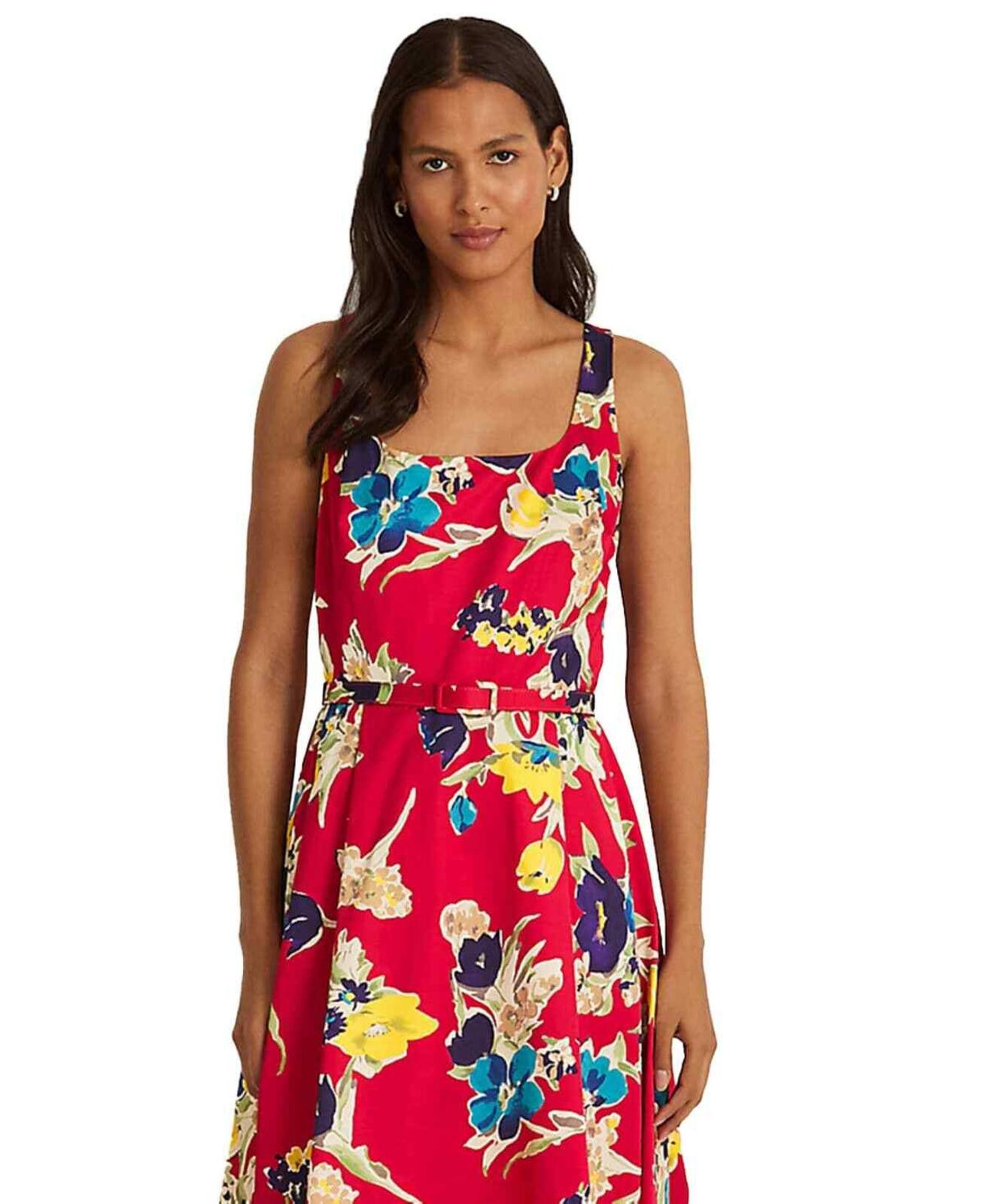 Lauren Ralph Lauren Lauren Ralph Lauren Pink Floral Print Belted Cocktail Dress Size M / US 6-8 / IT 42-44 - 3 Thumbnail