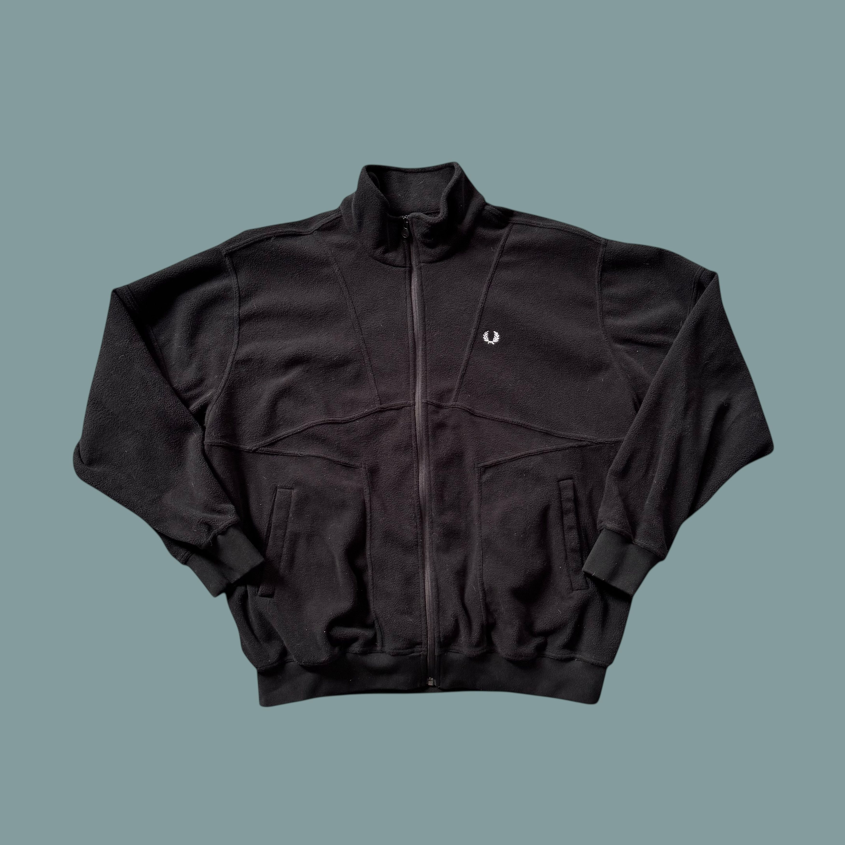 Fred Perry Fleece Jacket Black Vintage Streetwear Full Zip