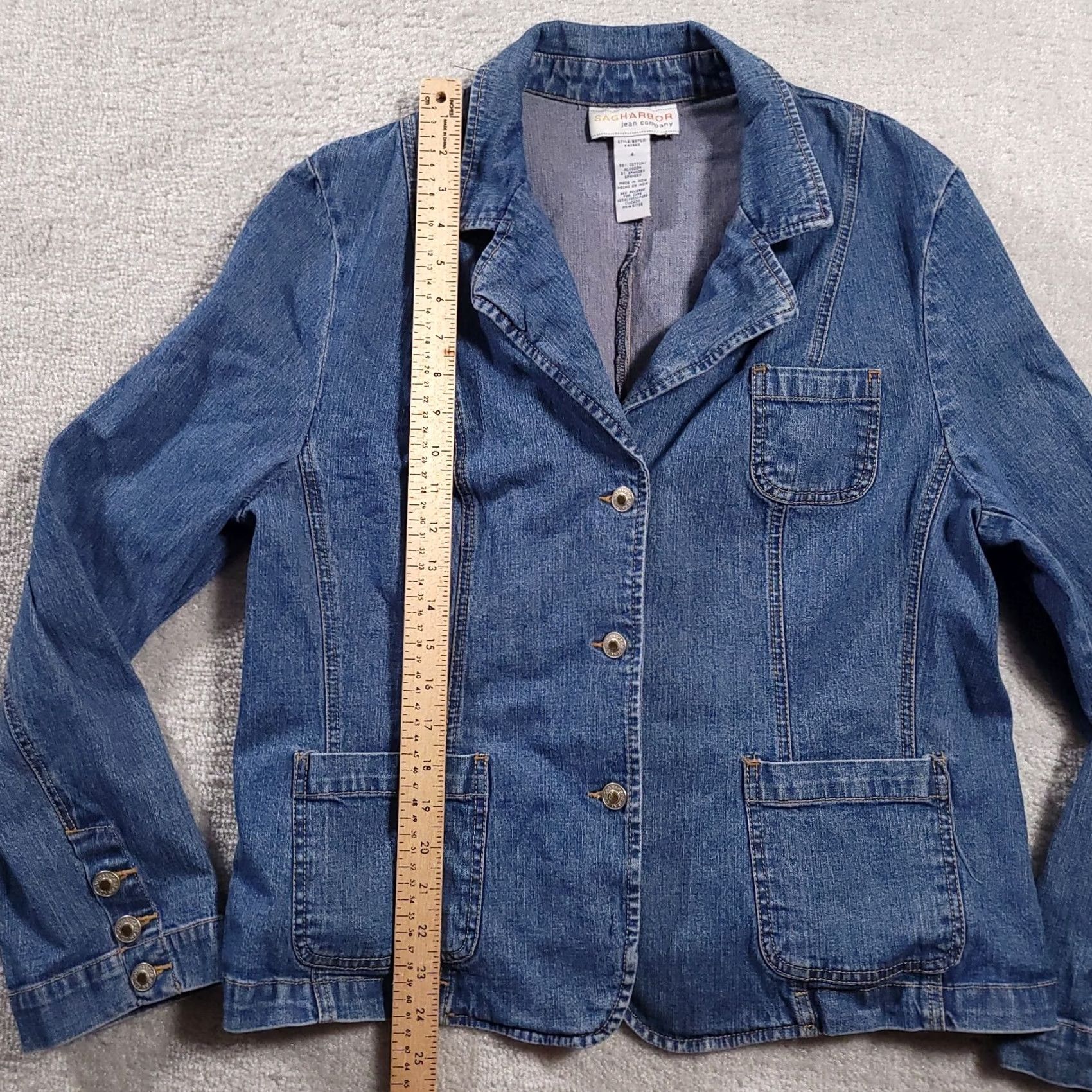 Vintage SagHarbor Blue Jean Jacket Womens 4 Stretch Denim Button Up Pockets Collared Jacket Size 27" / US 4 / IT 40 - 5 Thumbnail