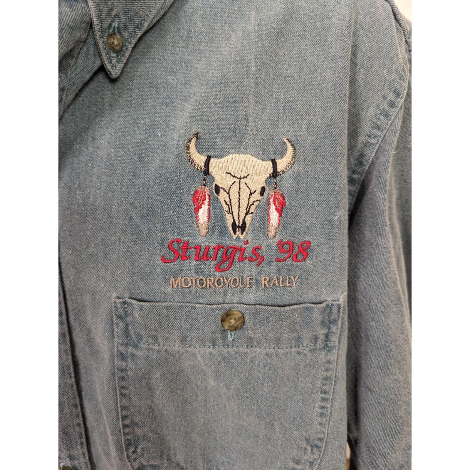 Denime VINTAGE Stugis Rally Denim Long Sleeve Shirt Motorcycle Men’s Medium L6M Size US M / EU 48-50 / 2 - 2 Thumbnail