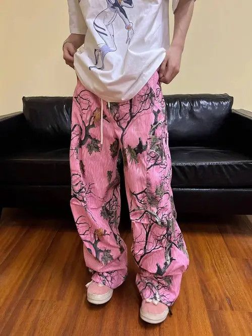 image of Jean Retro Street Camouflage Paratrooper Loose Casual Trousers in Pink, Men's (Size 32)