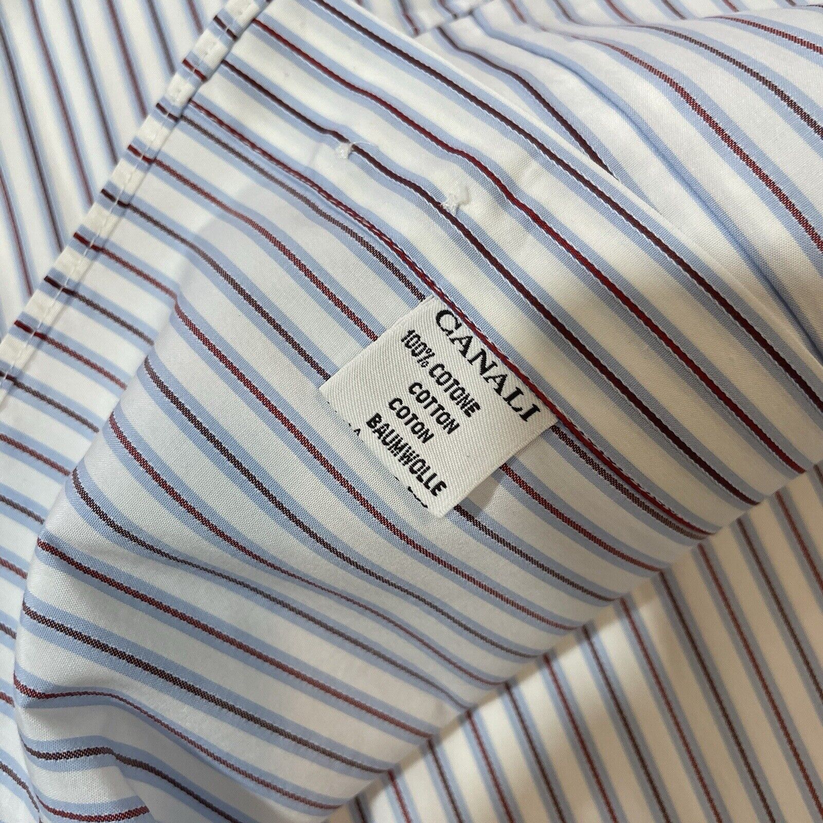 Canali Canali Dress Shirt Men’s 16-41 White Purple/Blue Stripe Size US L / EU 52-54 / 3 - 4 Thumbnail