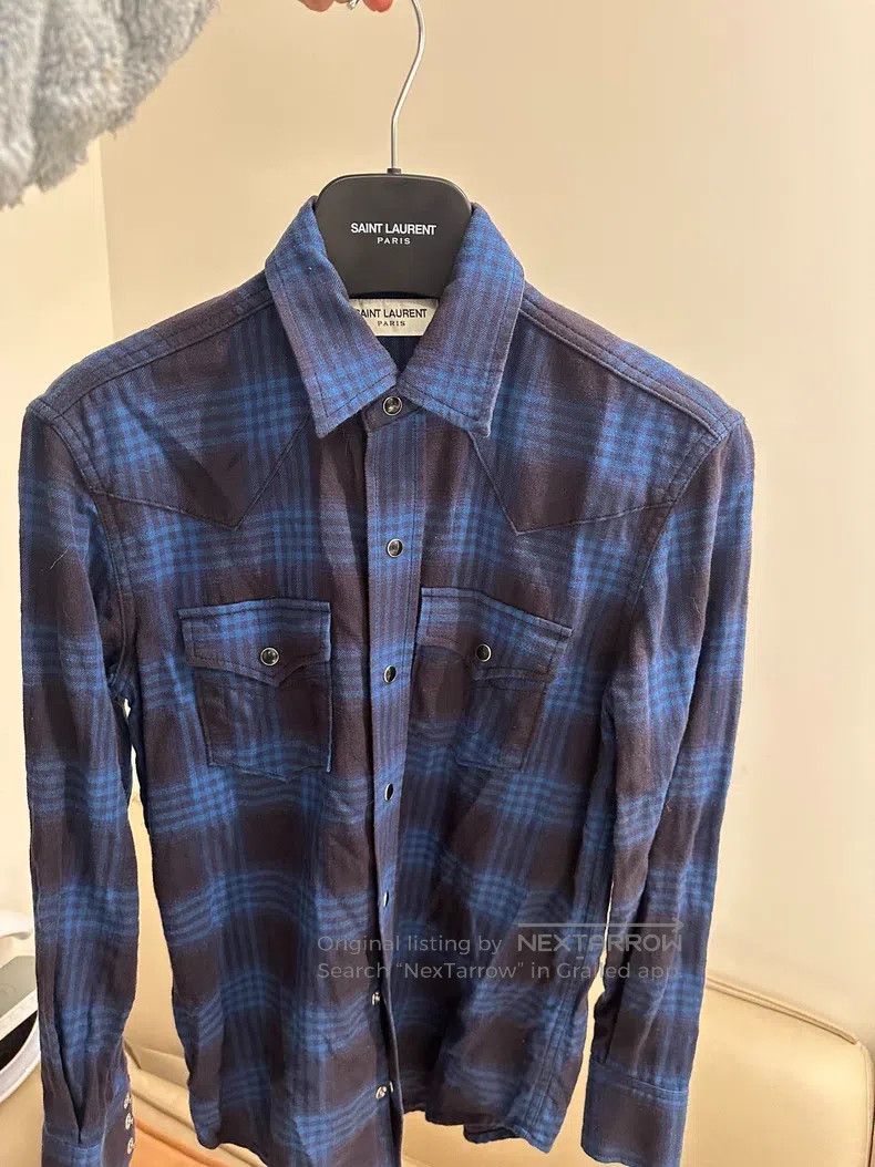 Saint Laurent Paris Saint Laurent Paris Cat Eye Button Blue Plaid Shirt Size US S / EU 44-46 / 1 - 4 Thumbnail