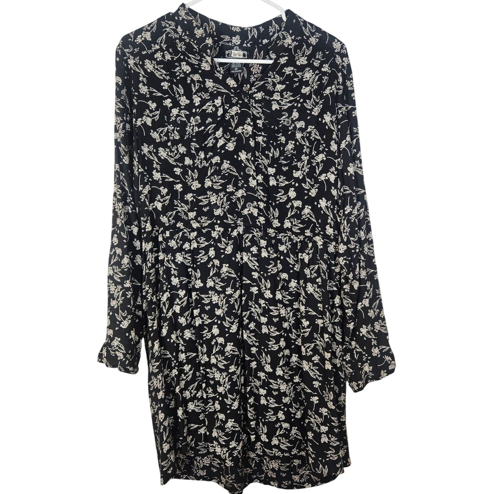 Other Angie Women Floral Shirt Dress Black M Cottagecore Quiet Lux Size M / US 6-8 / IT 42-44 - 2 Thumbnail