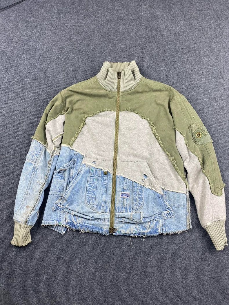 Greg Lauren Ripped denim patchwork vintage stand-up collar jacket