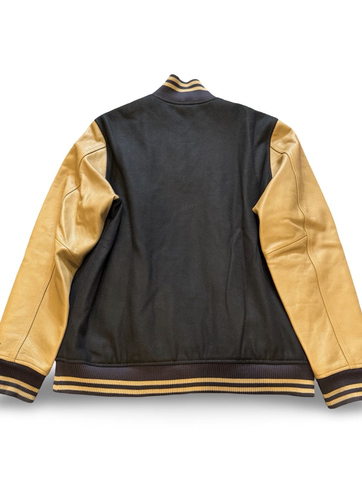 Nike Nike Men's Varsity Jacket Black/Beige Snap Zip Lined Pockets Size US XL / EU 56 / 4 - 4 Thumbnail