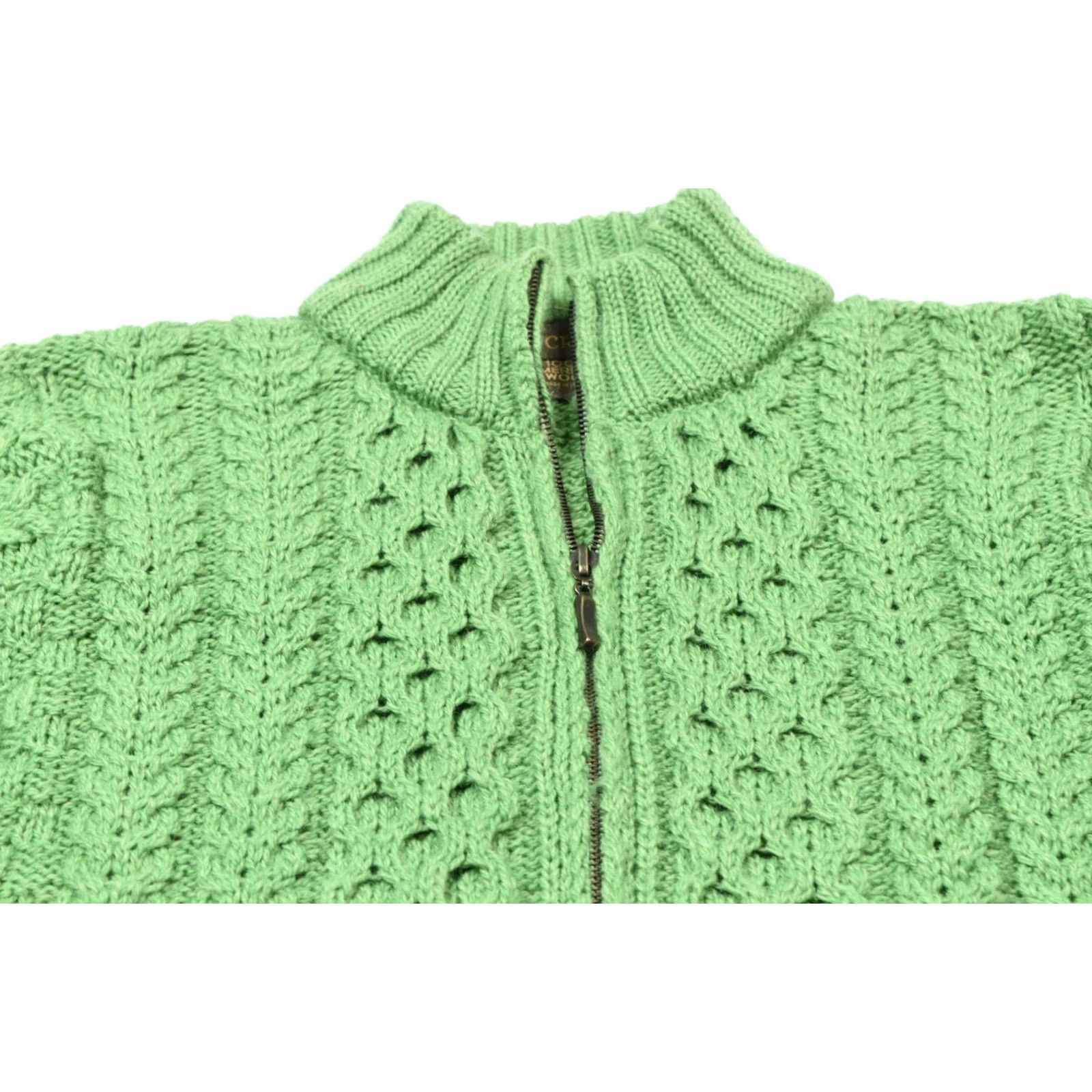 Vintage Inis Crafts Cable-Knit Sweater Womens M Green Merino Wool Full Zip Size M / US 6-8 / IT 42-44 - 3 Thumbnail