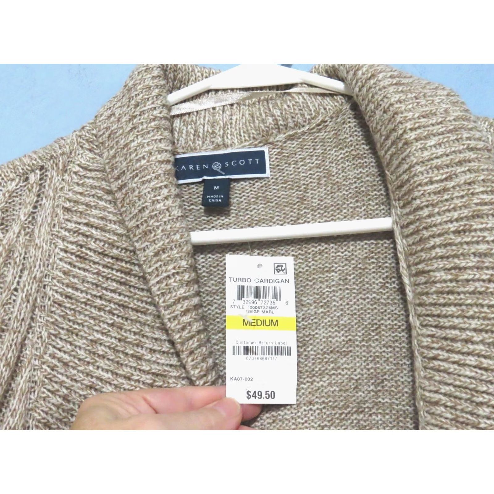 Vintage Karen Scott Women's M Cardigan Beige Marl Tan NWT Long Sleeve Collared Acrylic Knit Solid All Seasons Fall Winter Spring Size M / US 6-8 / IT 42-44 - 6 Thumbnail