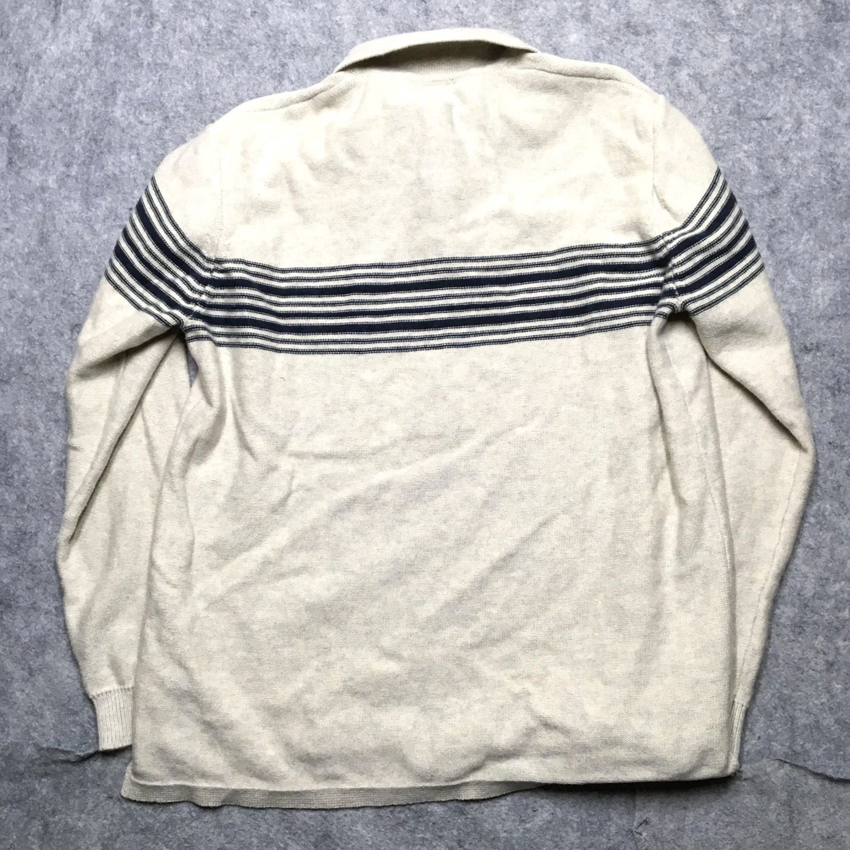 Marine Layer Marine Layer Mens Medium Beige Navy Stripe Knit Polo Pullover Sweater Shirt Size US M / EU 48-50 / 2 - 5 Thumbnail