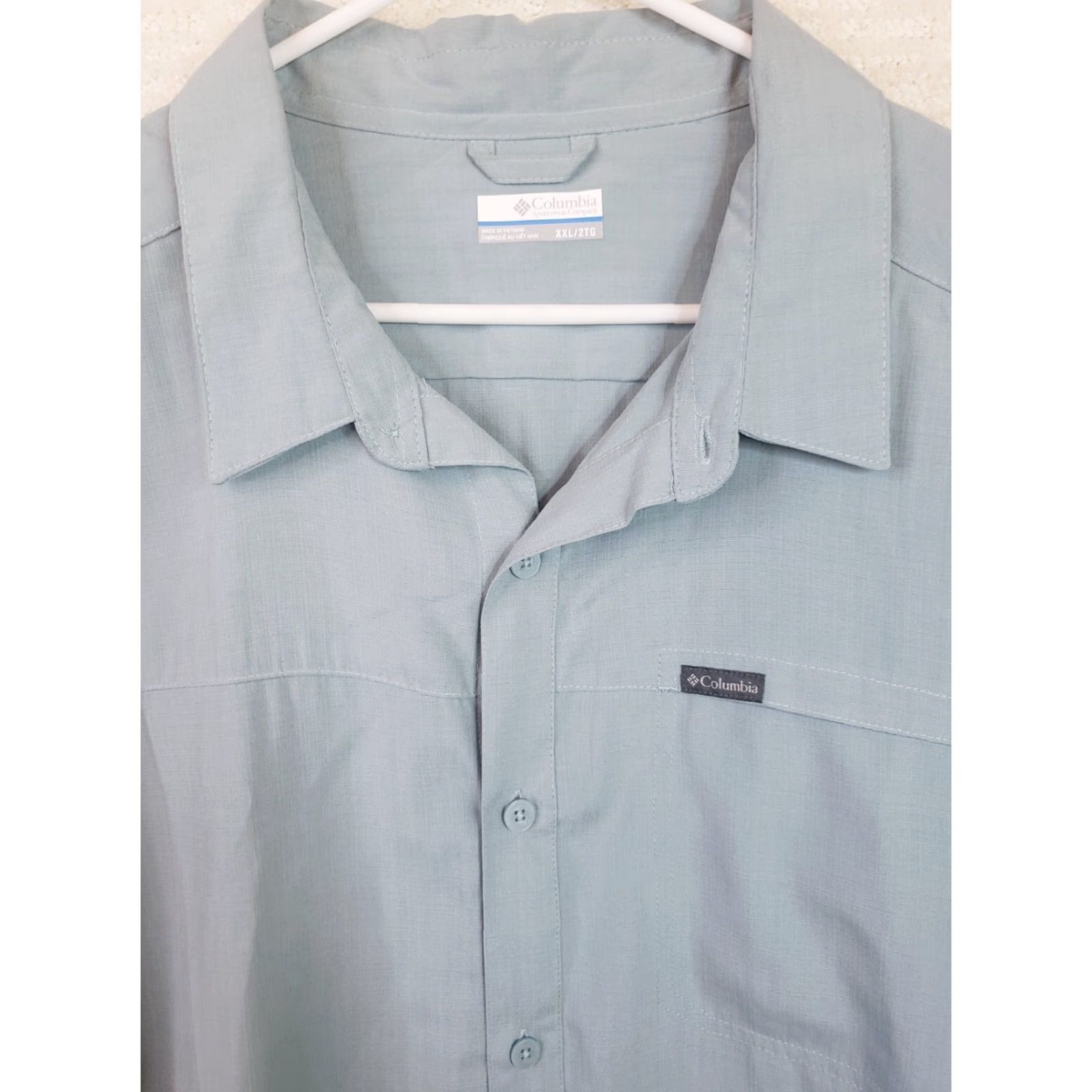 Vintage Columbia Men's Button-Up Shirt Short Sleeve Green Omni-Wick Solid Poly 2XL Mens Size US XXL / EU 58 / 5 - 3 Thumbnail