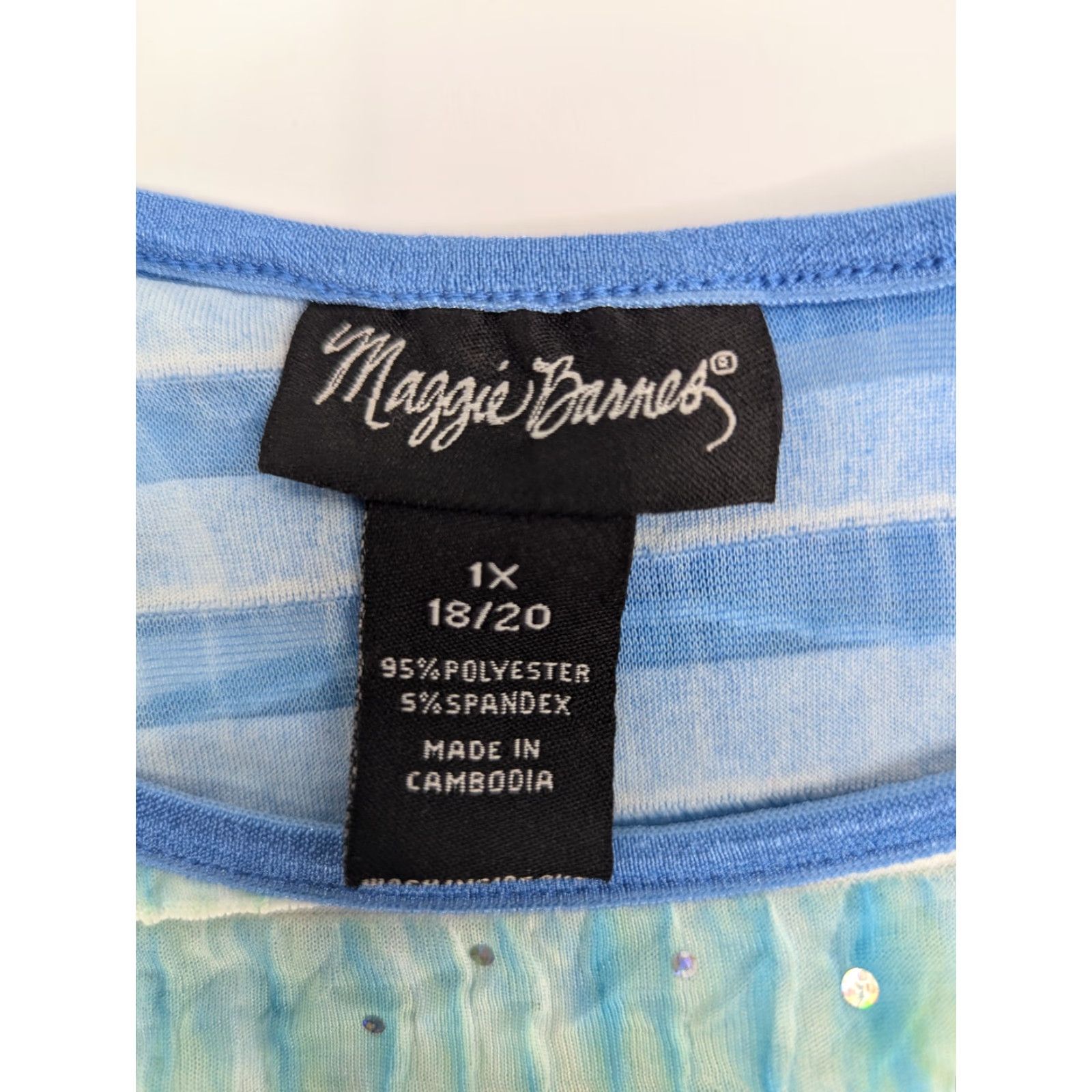 Vintage Maggie Barnes Woman's 1X 18/20 Shirt Blue Ruffle Short Sleeve Boho Blouse Plus Size XL / US 12-14 / IT 48-50 - 6 Thumbnail