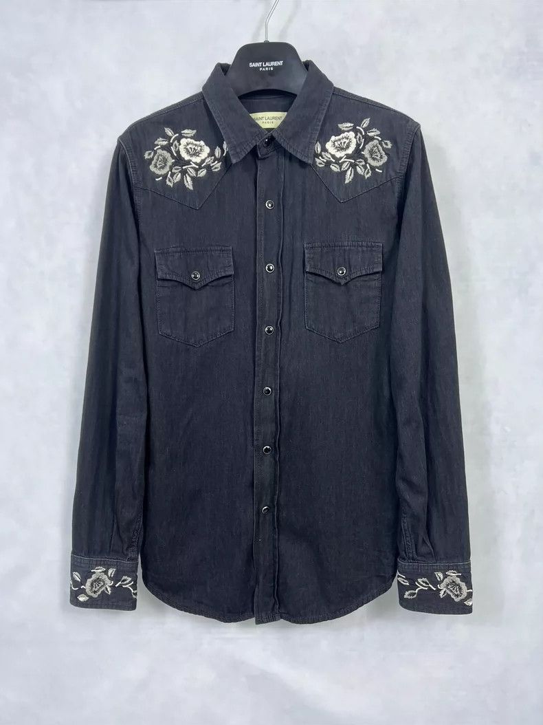 Saint Laurent Paris Saint Laurent 19ss Floral Embroidered Western Shirt 2504-Ne Size US M / EU 48-50 / 2 - 1 Thumbnail