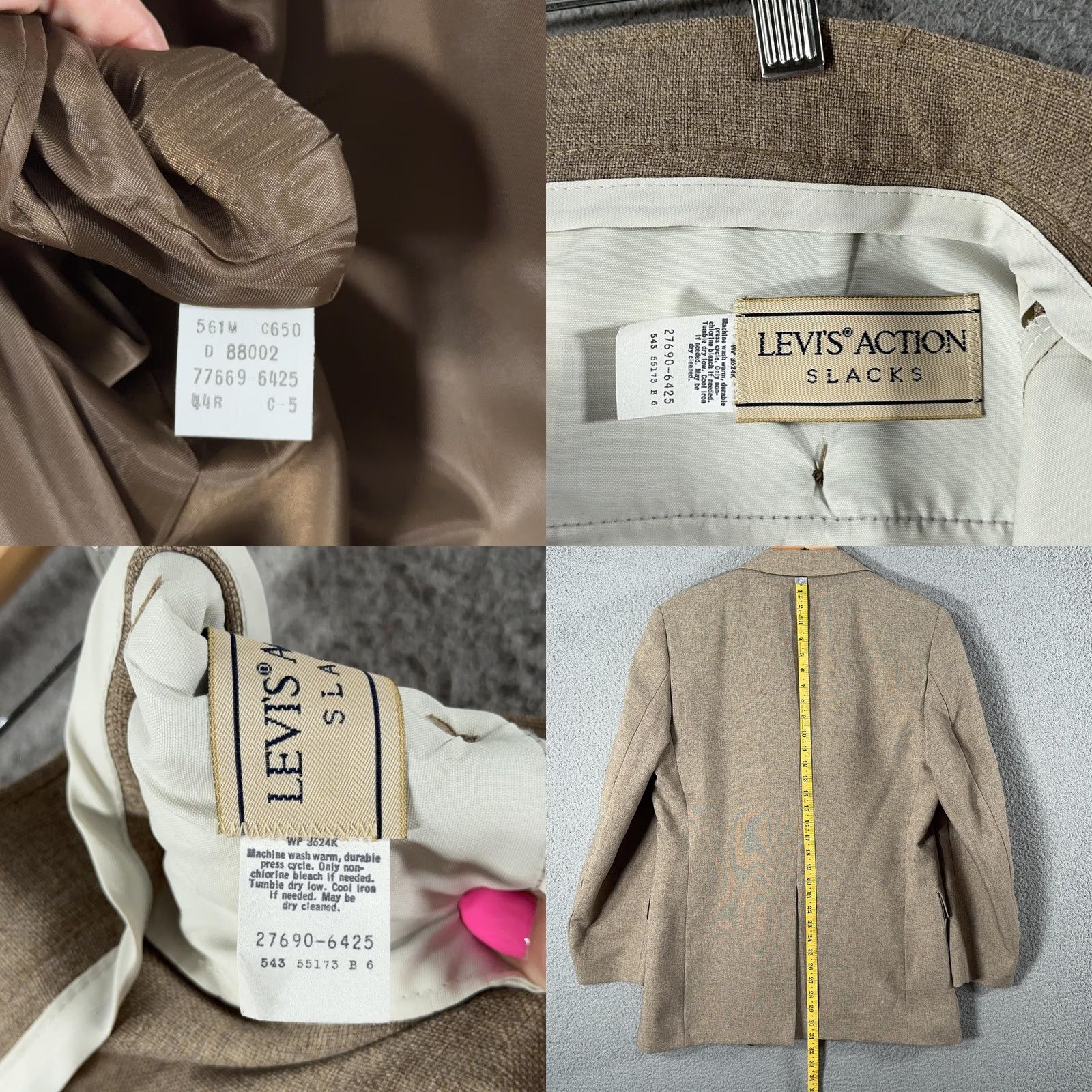 Levi's VINTAGE Levis Suit Mens 44 36W Beige Poly Tweed 2 Piece Sta Prest 80s Size 44R - 8 Thumbnail
