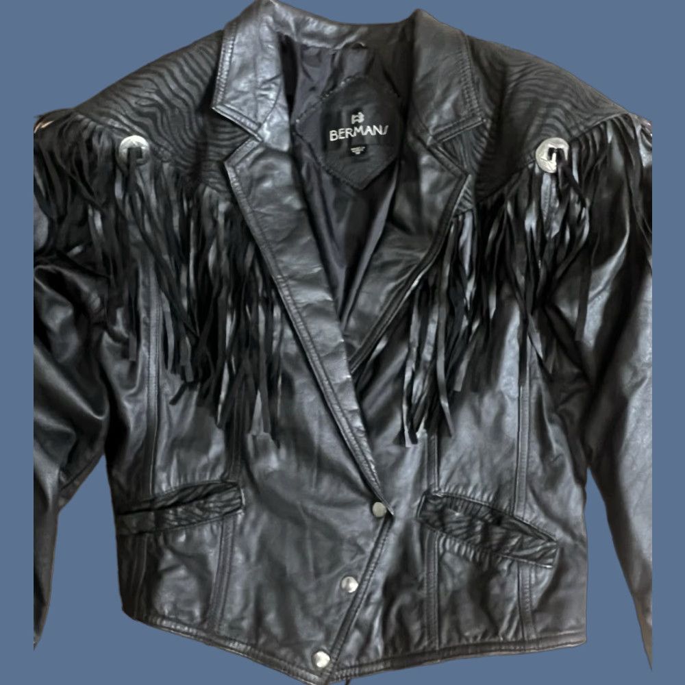 Ben Sherman VINTAGE Bermans Leather Jacket Woman Motorcycle Fringe Lace Up Back Cuffs M Cropped Black Size M / US 6-8 / IT 42-44 - 1 Thumbnail