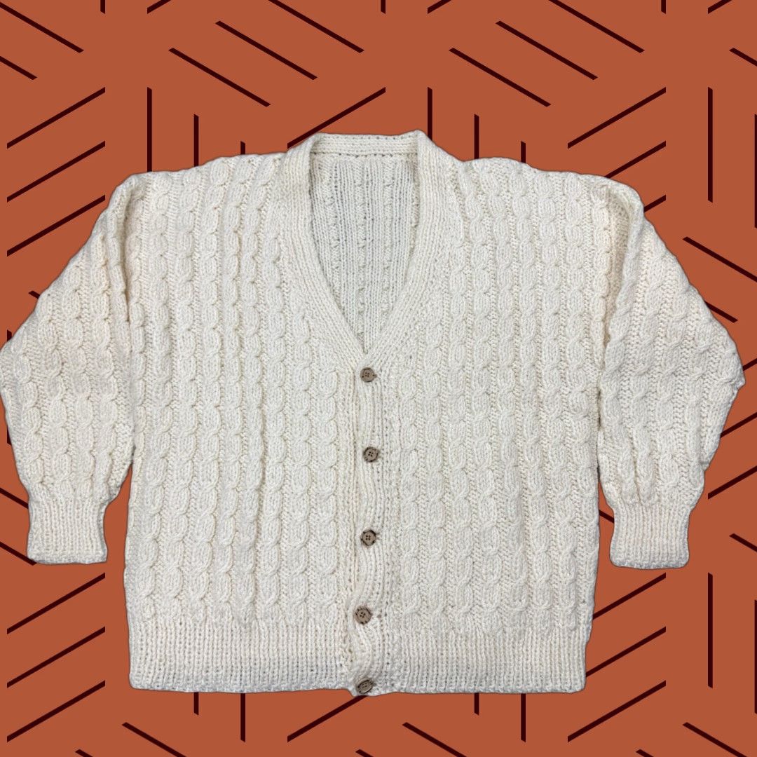Vintage VINTAGE WOMENS Cable Knit Cardigan Sweater Oversized XL Long Sleeve Ivory 5-Button Fall Winter 90s Size XL / US 12-14 / IT 48-50 - 1 Thumbnail