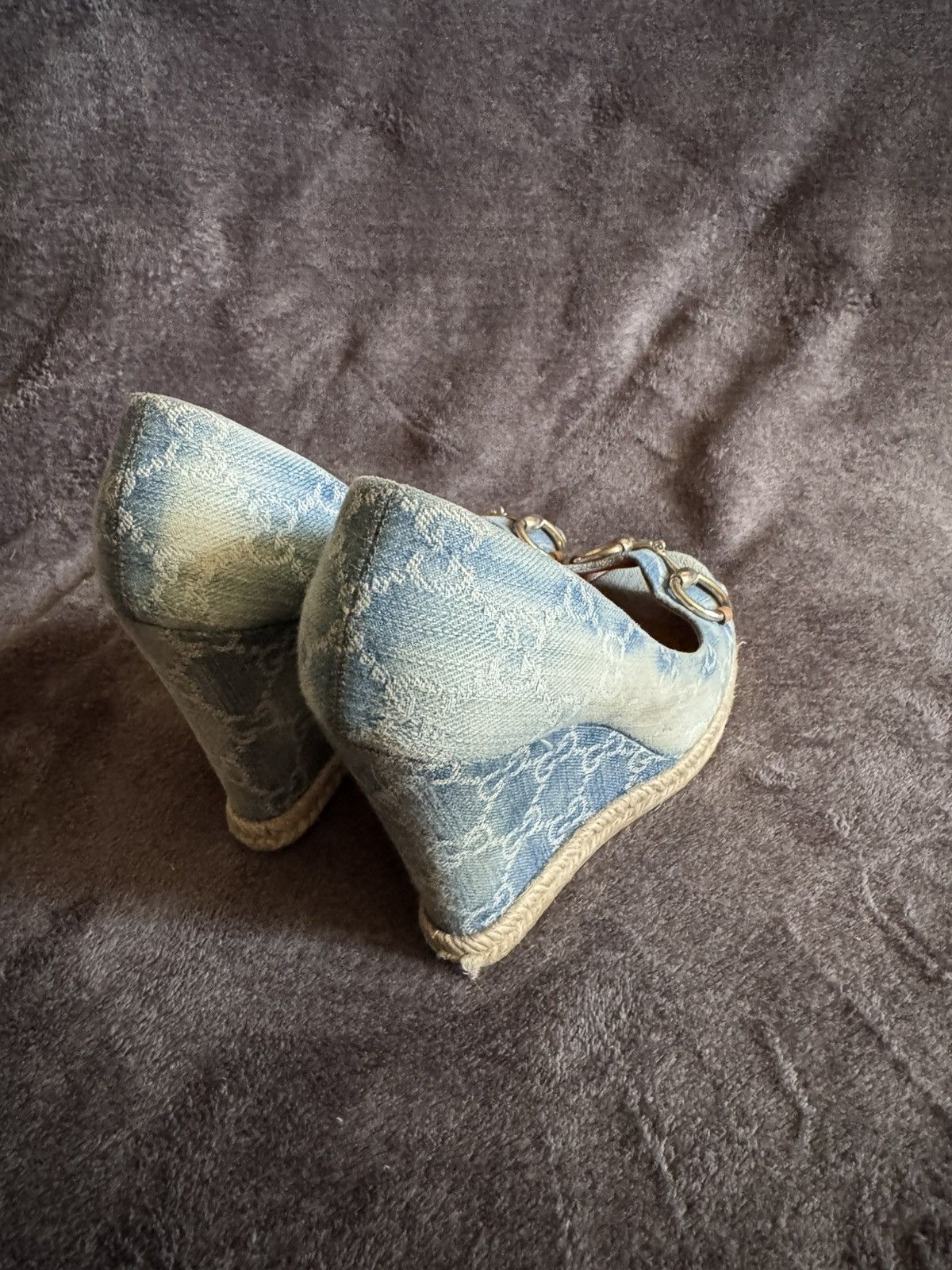 Gucci Gucci Horsebit monogram GC denim heels blue Size US 6 / IT 36 - 8 Thumbnail