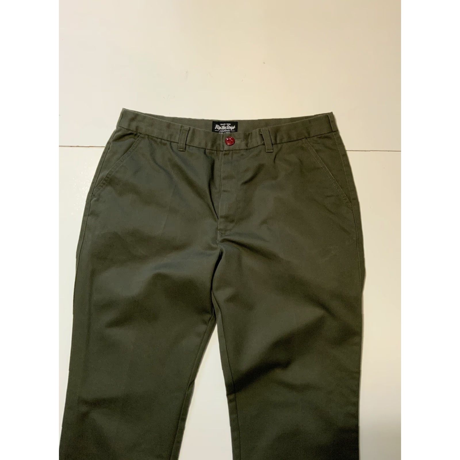 Olive VINTAGE Flip The Script Japan Olive Green Japanese Chino Flat Front Skateboard Pants LG Mens Flat Front Chino 32x32 Green Size US 33 - 5 Thumbnail