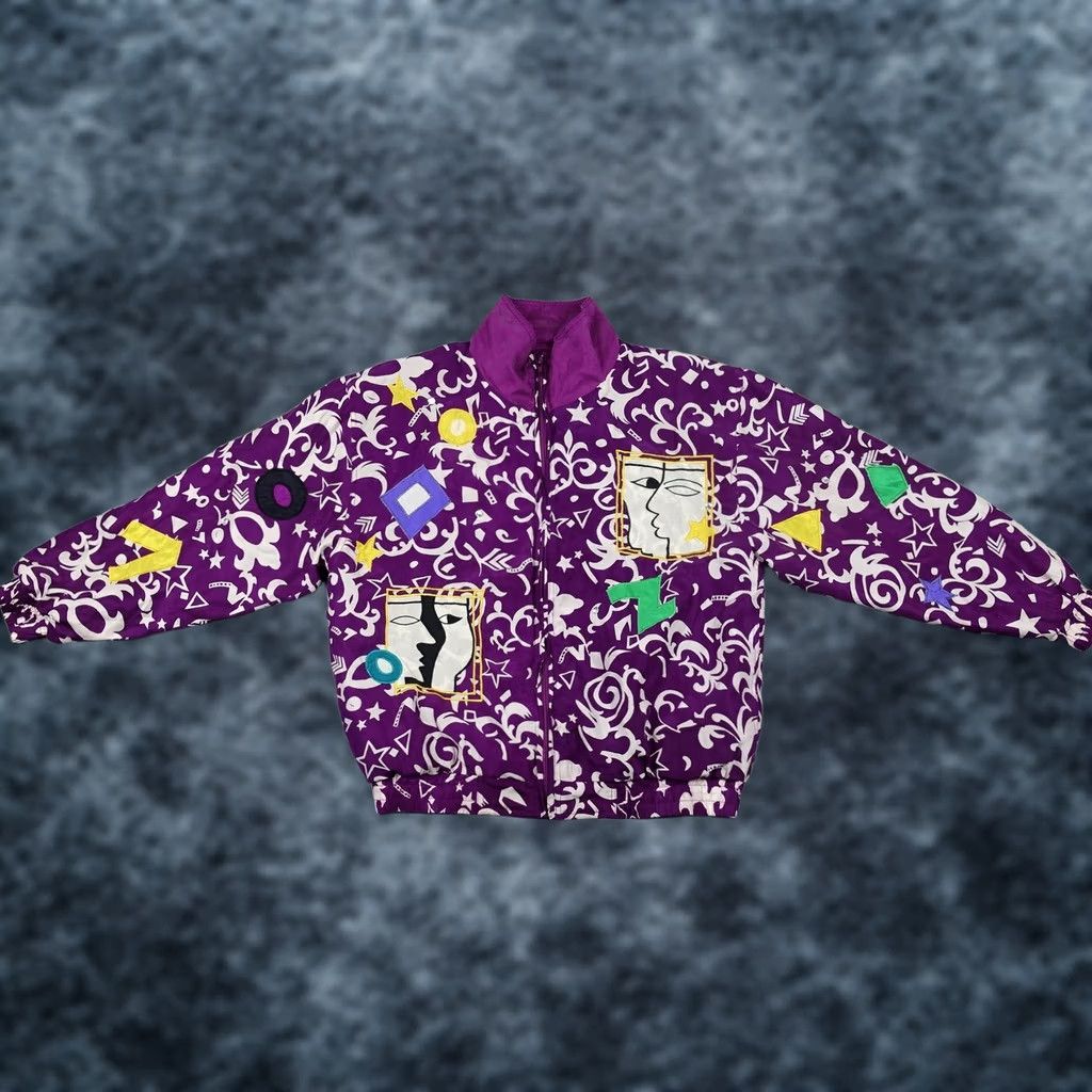 Vintage VINTAGE Swell Jacket Womens Small Purple Silk Bomber Zip Abstract Geometric VTG Size S / US 4 / IT 40 - 1 Thumbnail