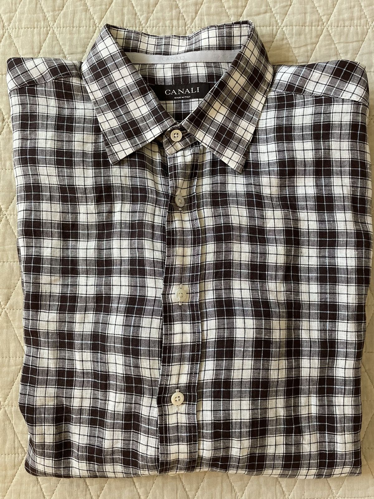 Canali Check Print Linen Shirt Size US XL / EU 56 / 4 - 1 Thumbnail
