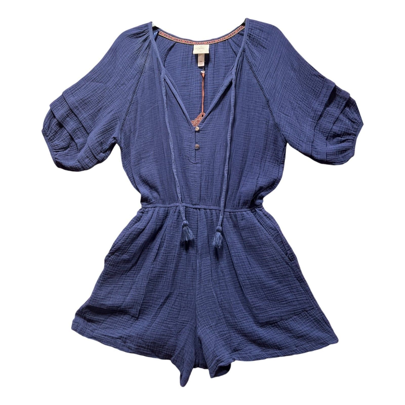 Other Knox Rose - Women's Short Sleeve Gauze Romper - Navy Blue - Size ONE SIZE - 3 Thumbnail